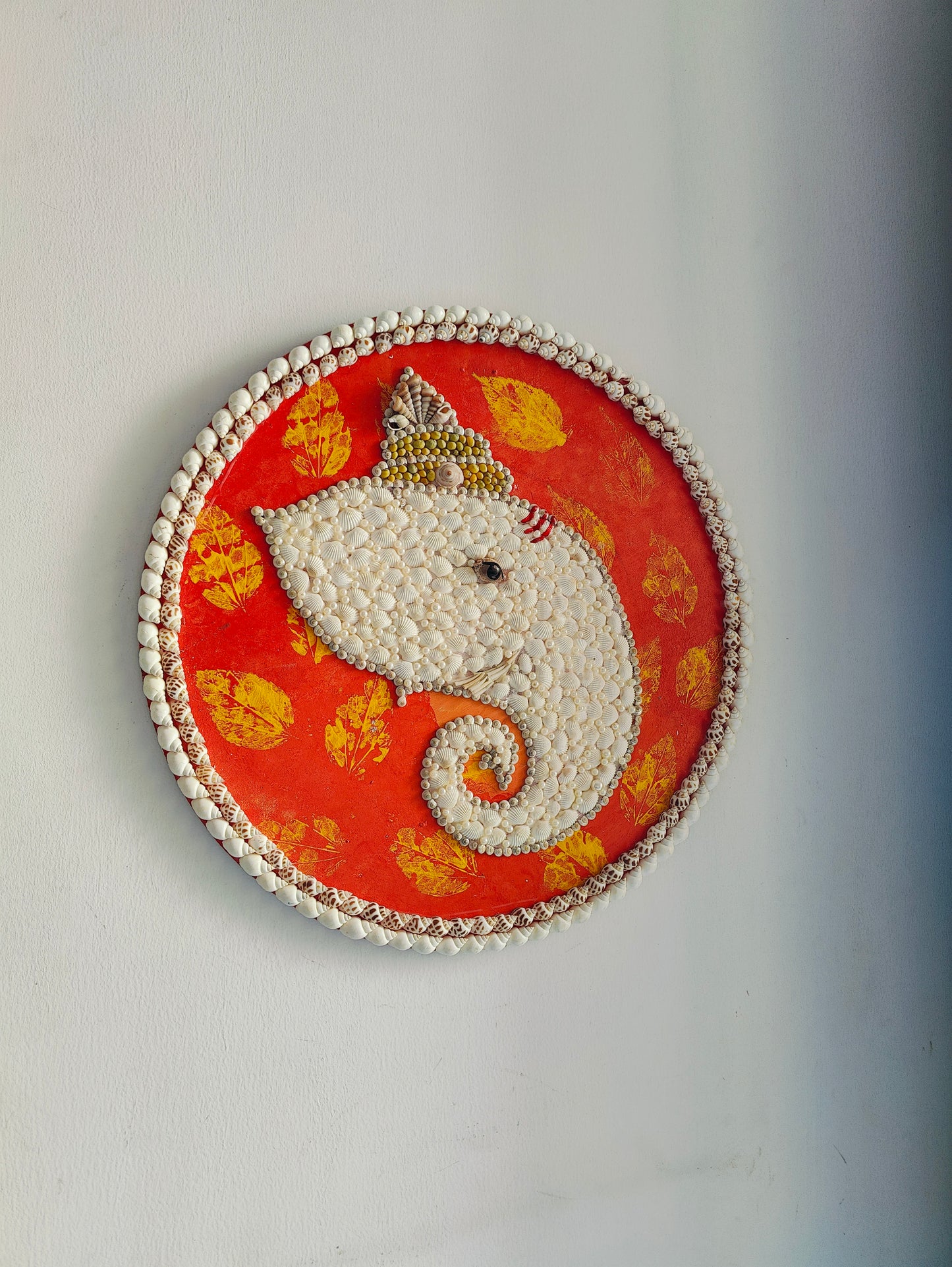 Divine Shell Art – Handcrafted Ganesha Wall Plate Décor 20inch - Shellkrafts