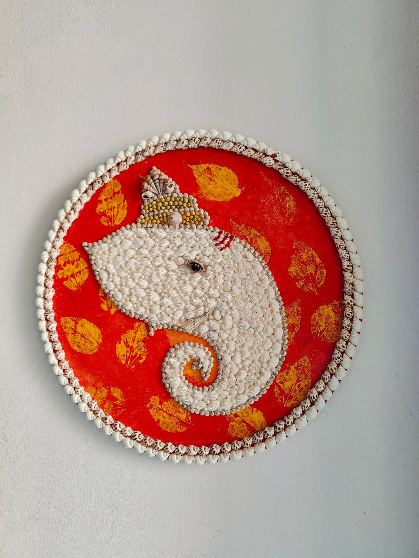 Divine Shell Art – Handcrafted Ganesha Wall Plate Décor 20inch - Shellkrafts