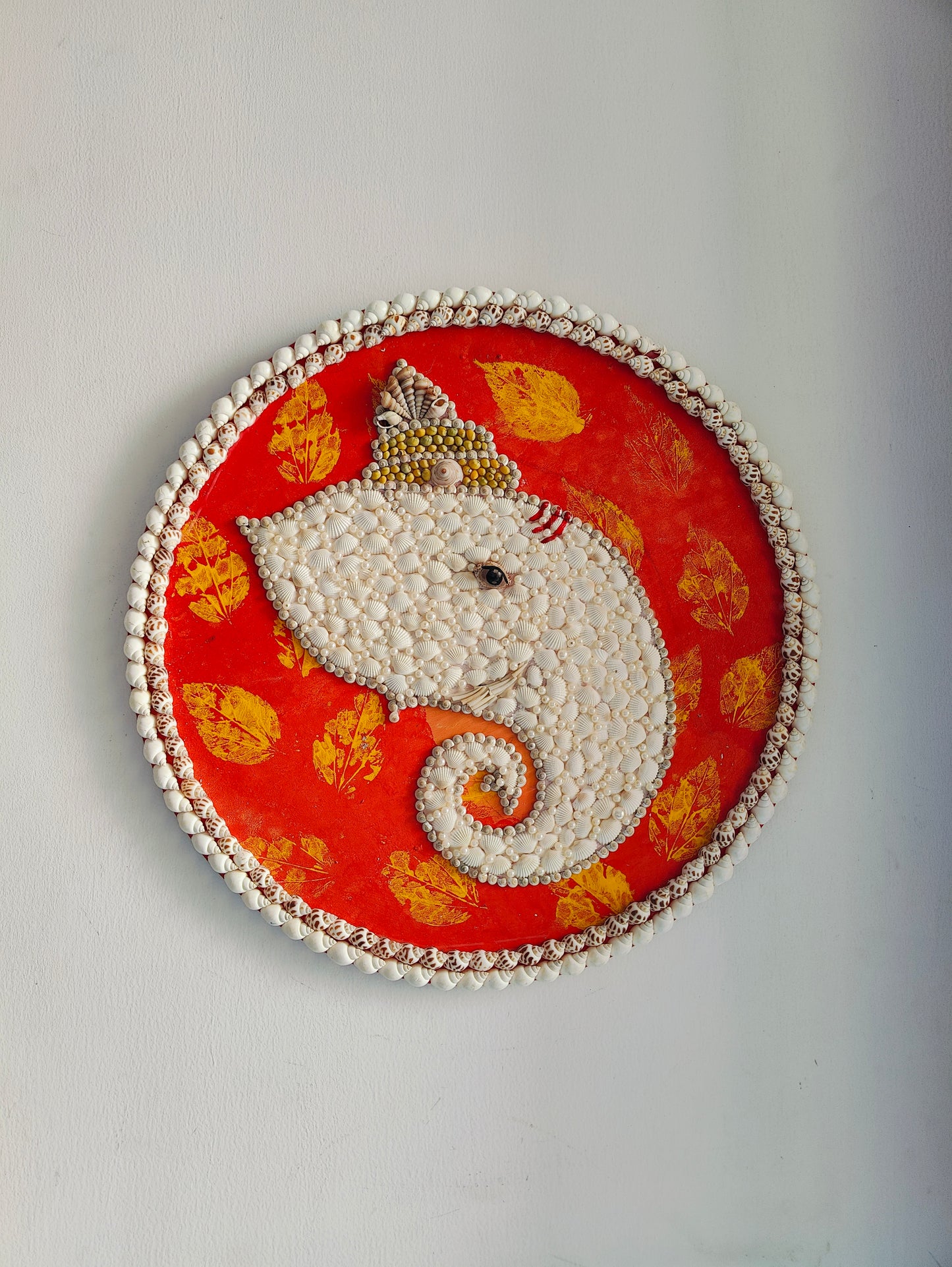 Divine Shell Art – Handcrafted Ganesha Wall Plate Décor 20inch - Shellkrafts