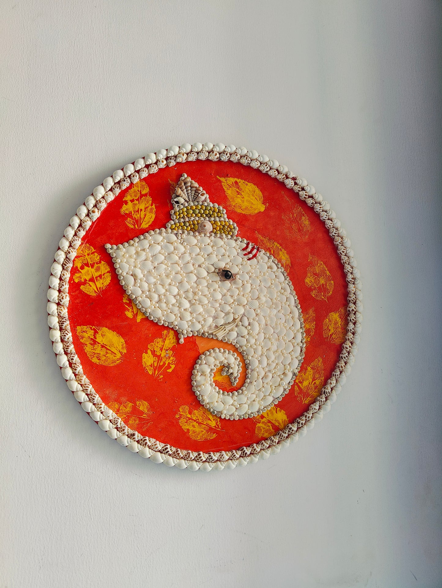 Divine Shell Art – Handcrafted Ganesha Wall Plate Décor 20inch - Shellkrafts