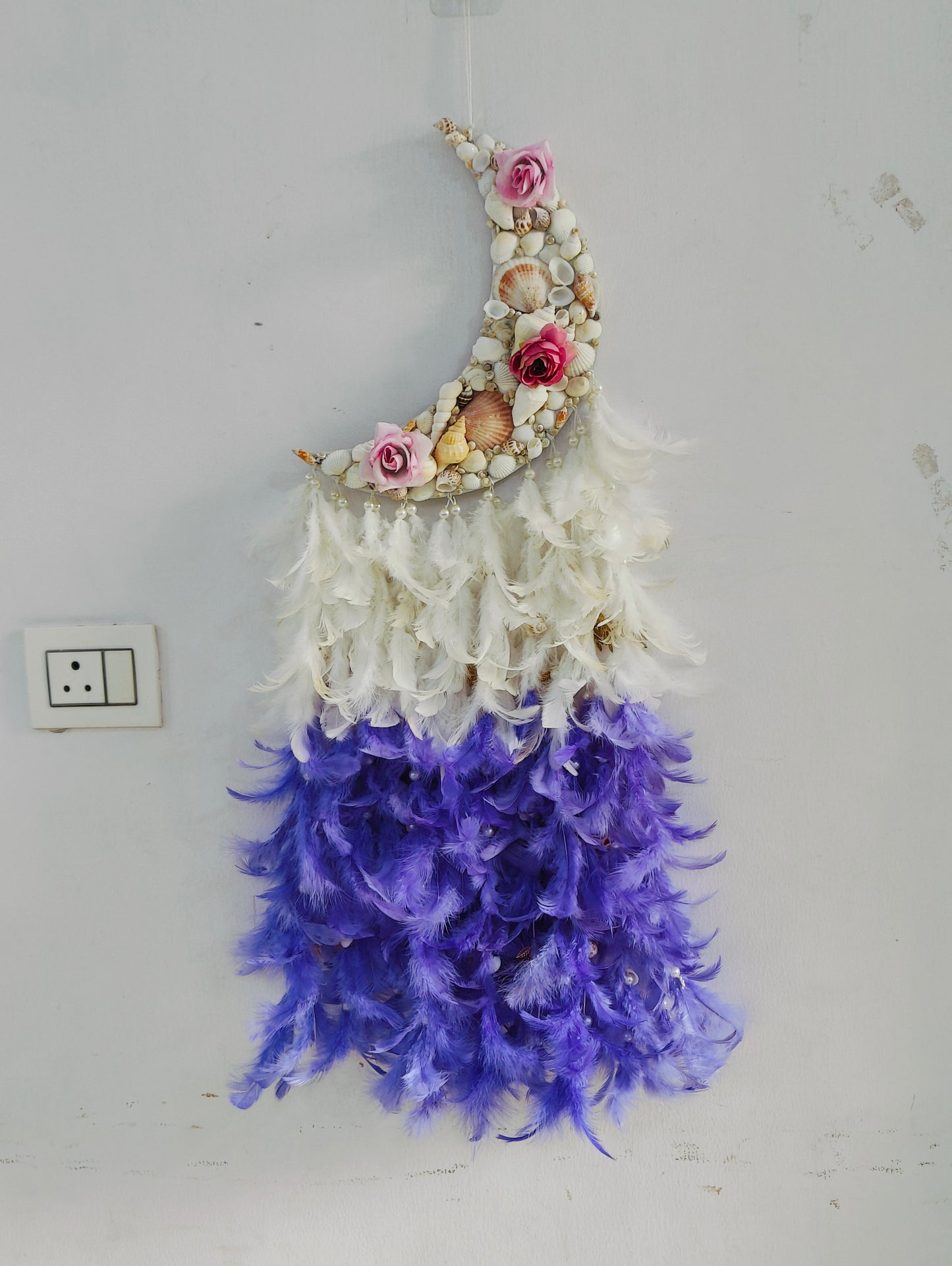 Lavender Bliss Floral Moonlit Dream Catcher 34inch - Shellkrafts