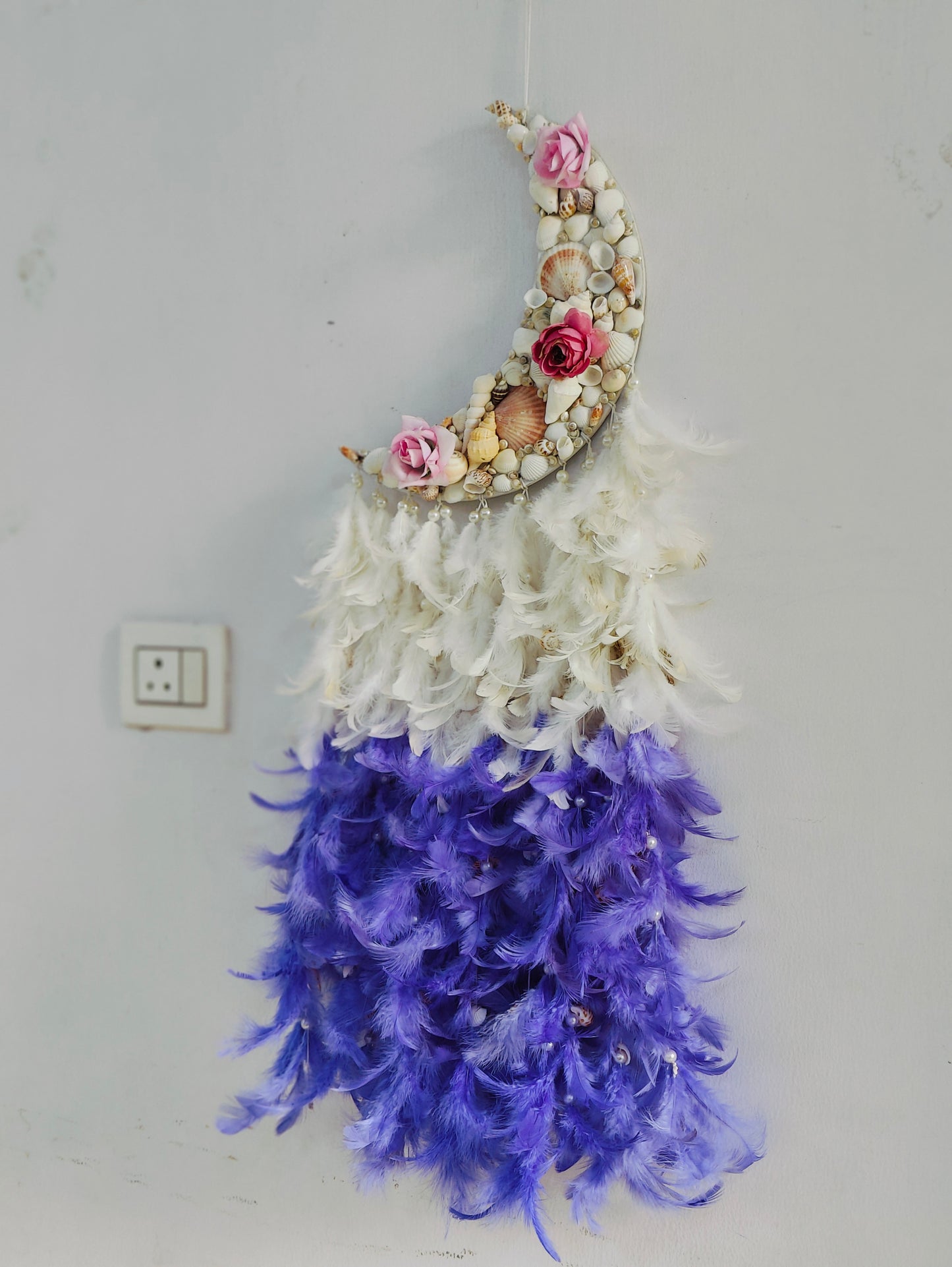 Lavender Bliss Floral Moonlit Dream Catcher 34inch - Shellkrafts