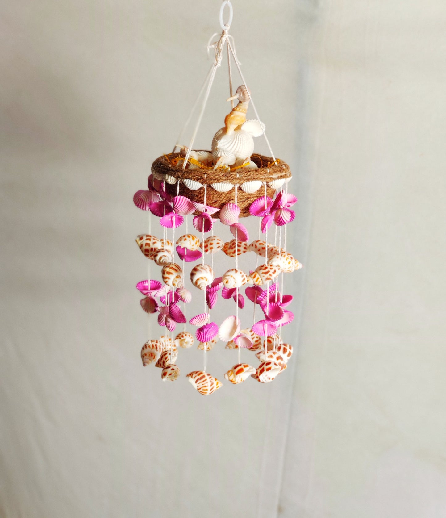 Mini shell windchime with bird nest 15inch