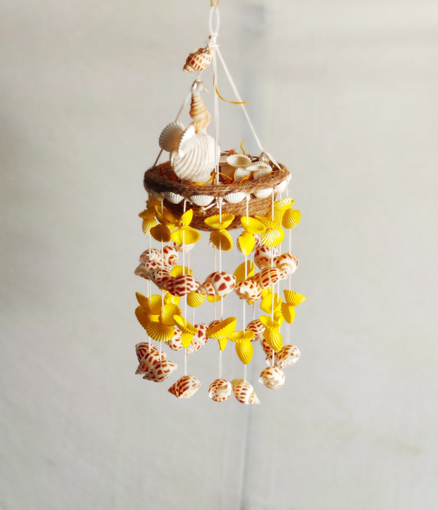 Mini shell windchime with bird nest 15inch