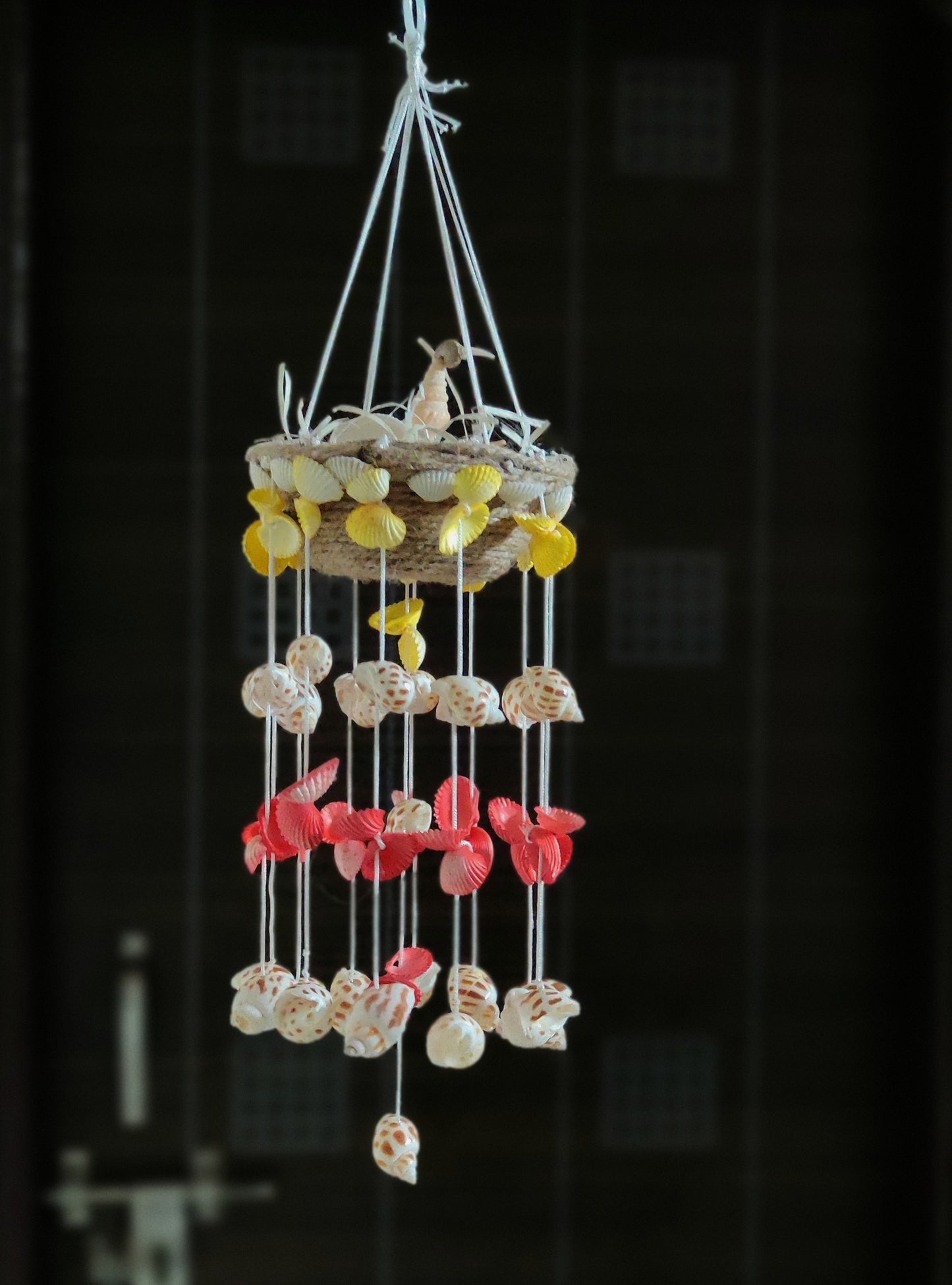 Mini shell windchime with bird nest 15inch