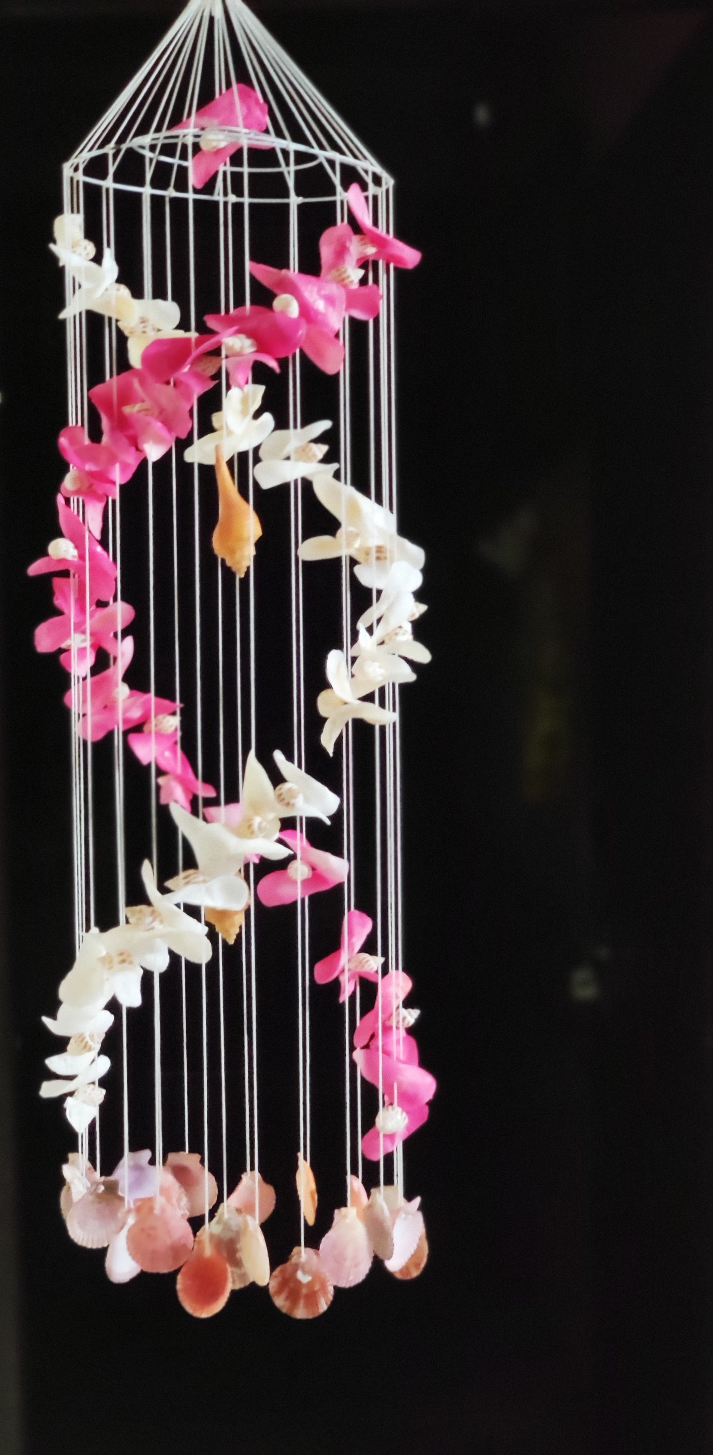 Tropical Sea Shell and Floral Wind Chime – Coastal Boho Hanging Decor - Shellkrafts