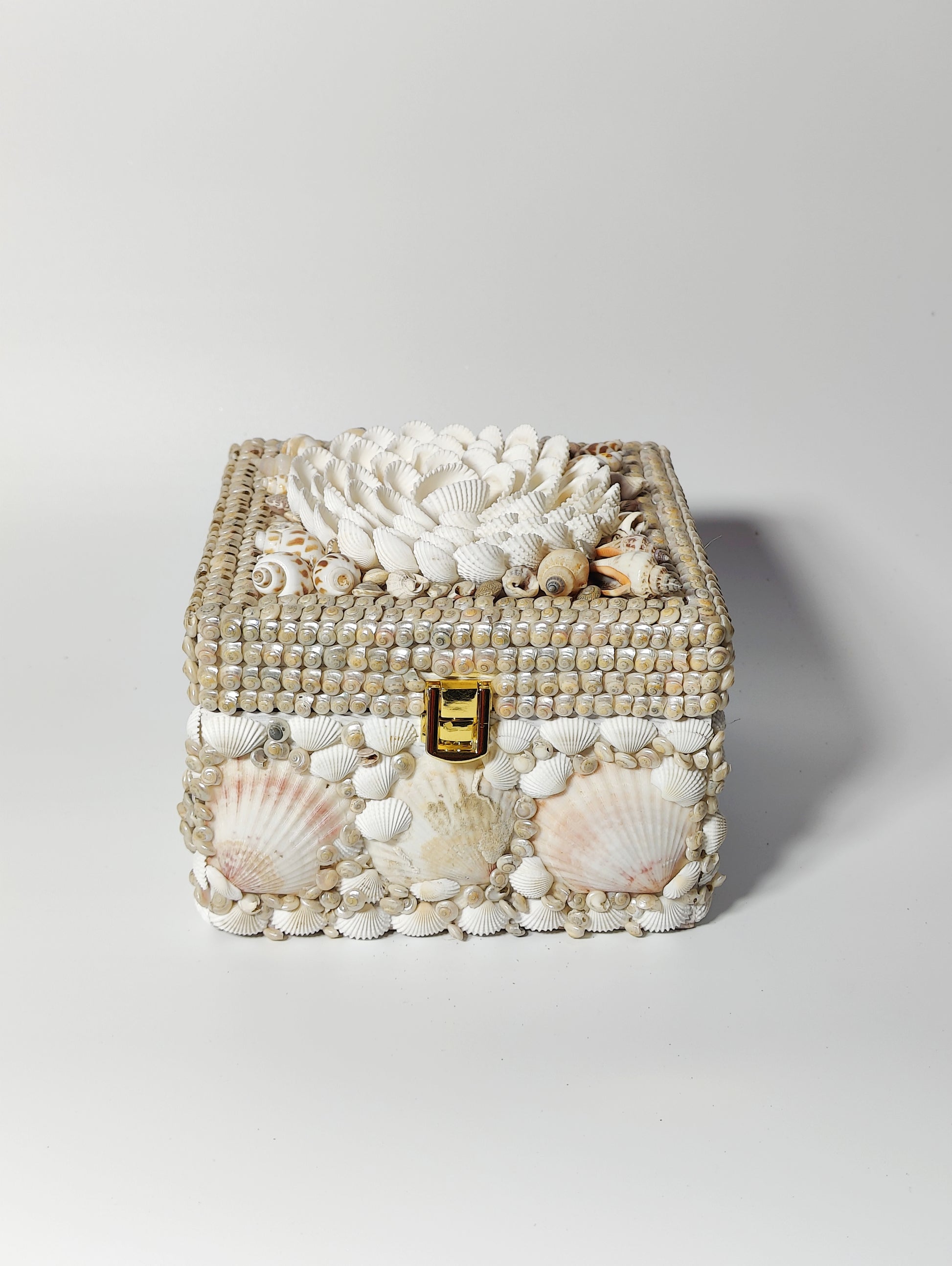 Wooden Sea shell Bohemian Jewel box 6X6 INCH - Shellkrafts
