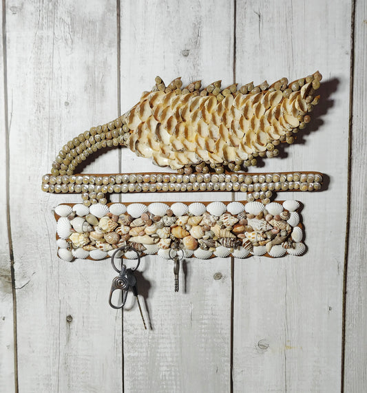 Shellkrafts Sea shell wooden Key hanger 5 Hooks - Shellkrafts