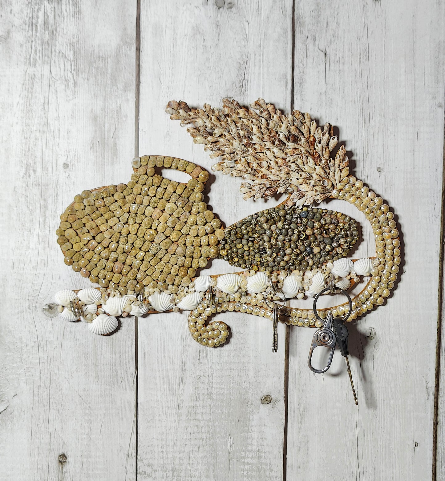 Handcrafted Coastal Shell Mosaic Key Holder