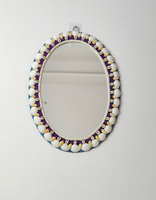 Sea shell Mirror-Purple sand and shells crafted 16x22inch - Shellkrafts