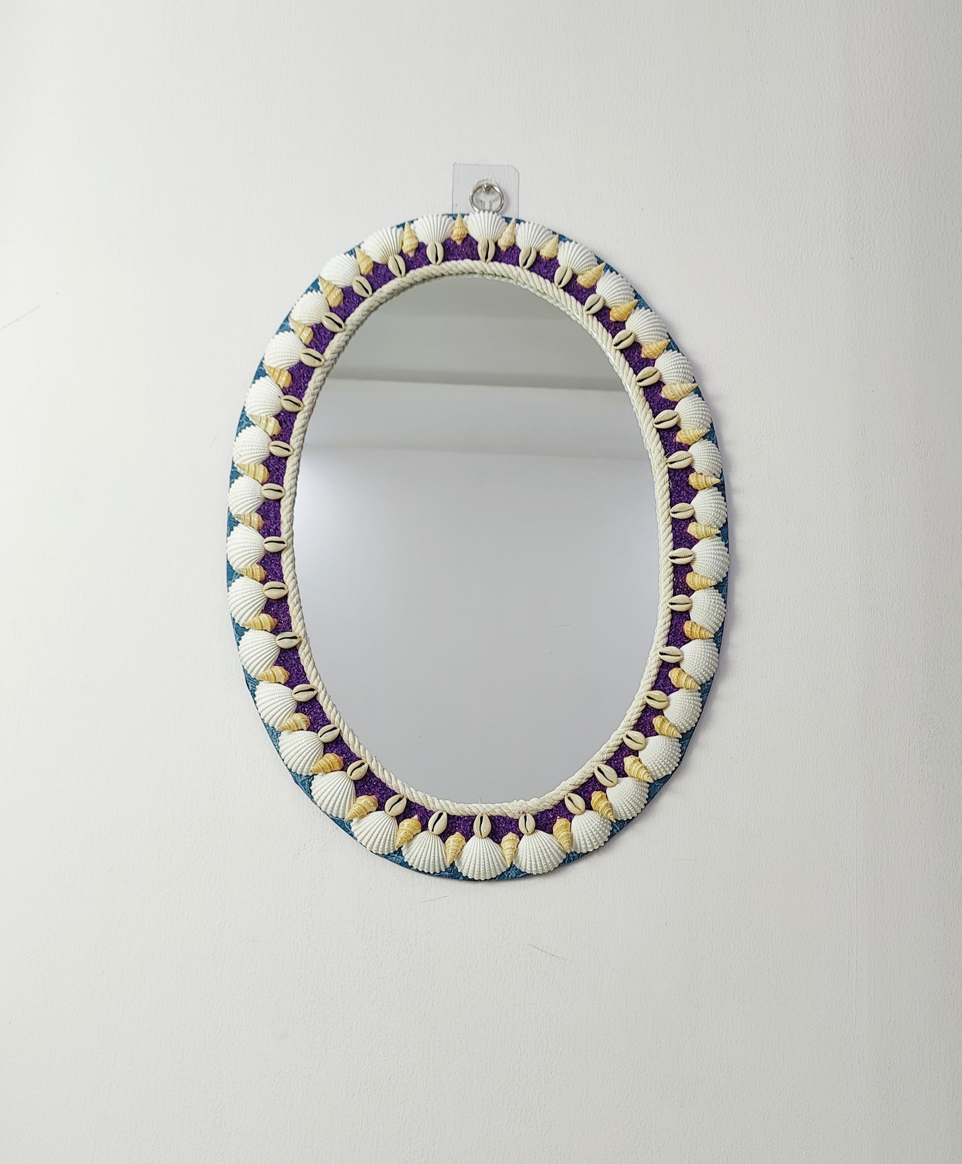 Sea shell Mirror-Purple sand and shells crafted 16x22inch - Shellkrafts
