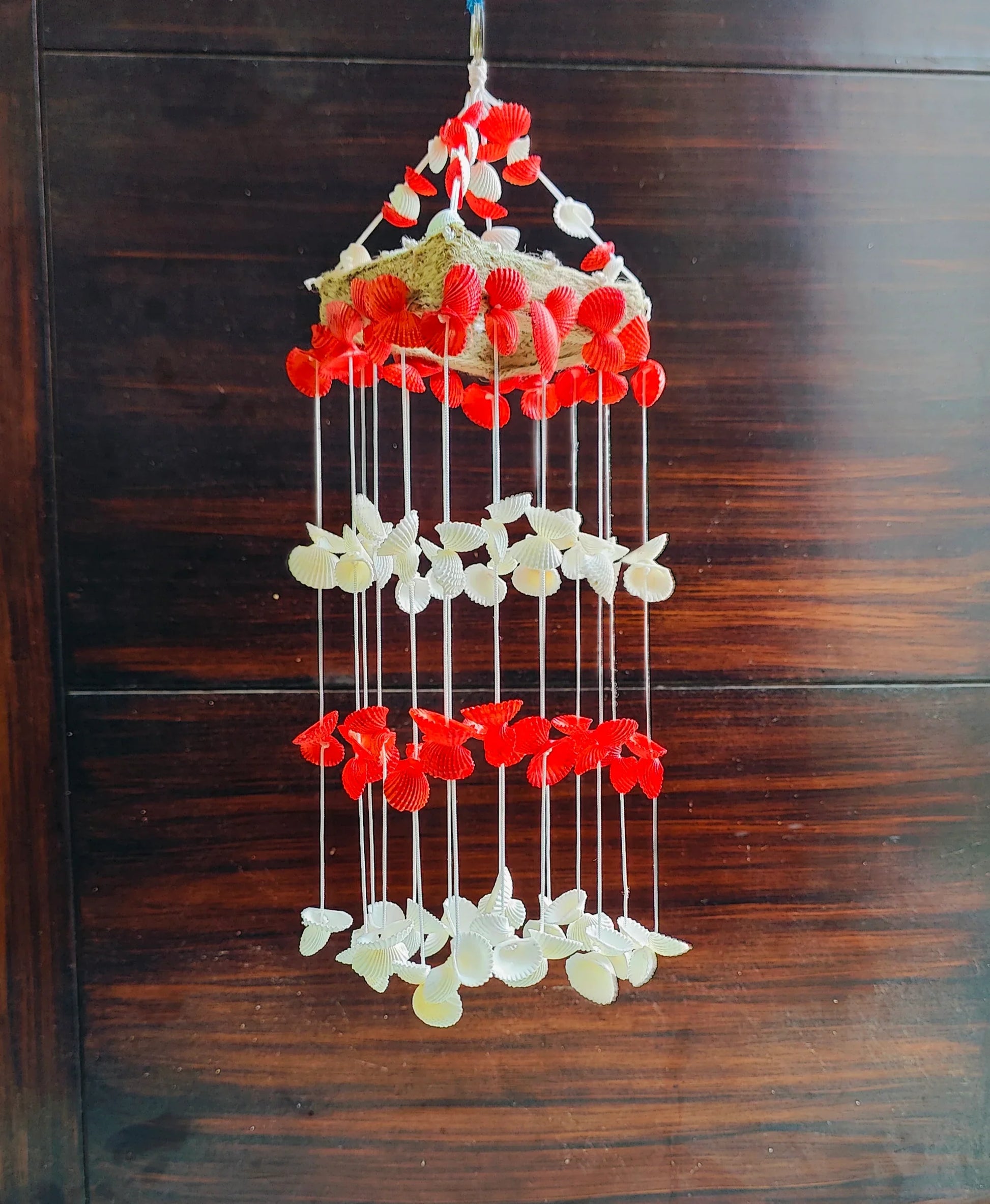 Red Mini sea shell Hanging for Home decor 15 inch - Shellkrafts