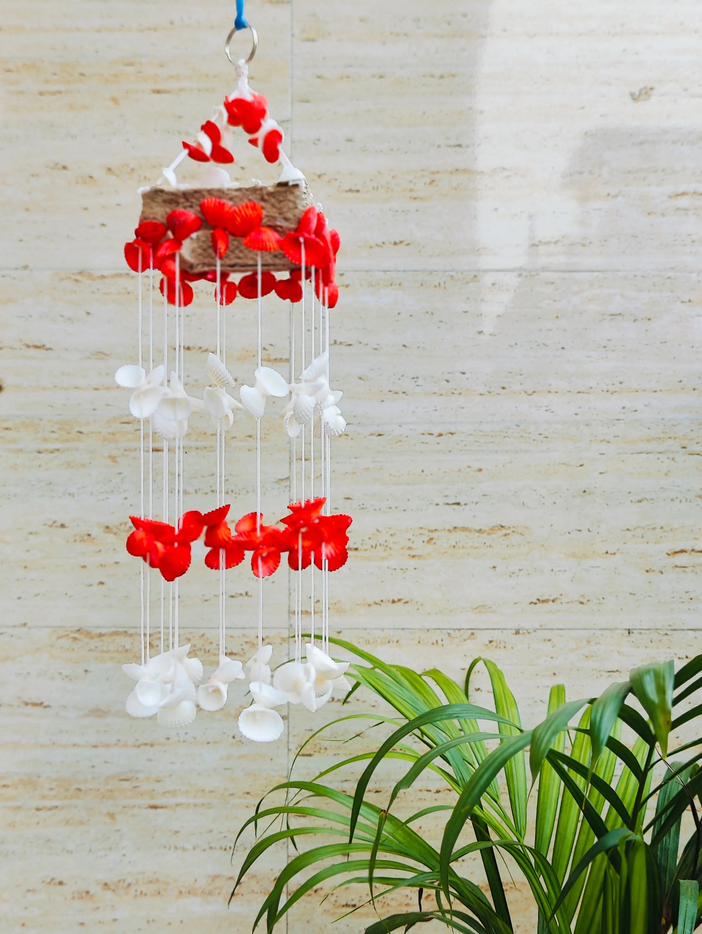 Red Mini sea shell Hanging for Home decor 15 inch - Shellkrafts
