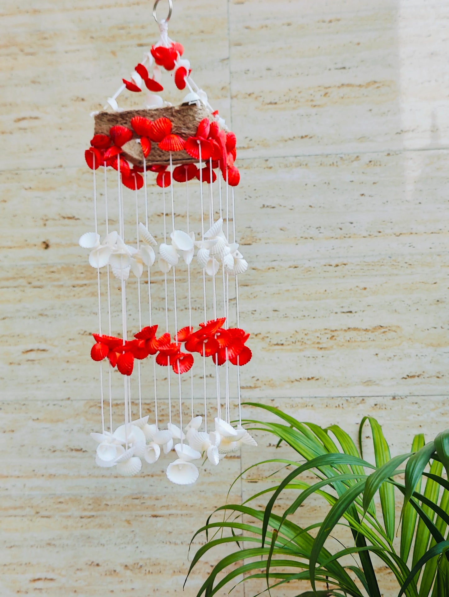 Red Mini sea shell Hanging for Home decor 15 inch - Shellkrafts