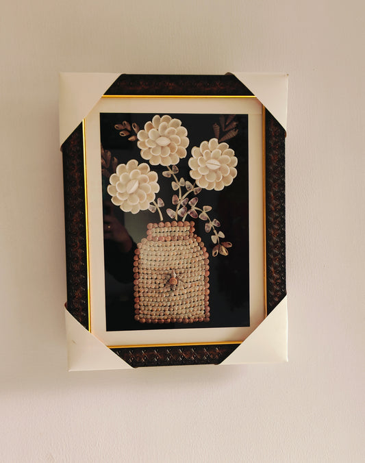 Elegant Handcrafted Seashell Flower Art with Ornate Frame - Shellkrafts