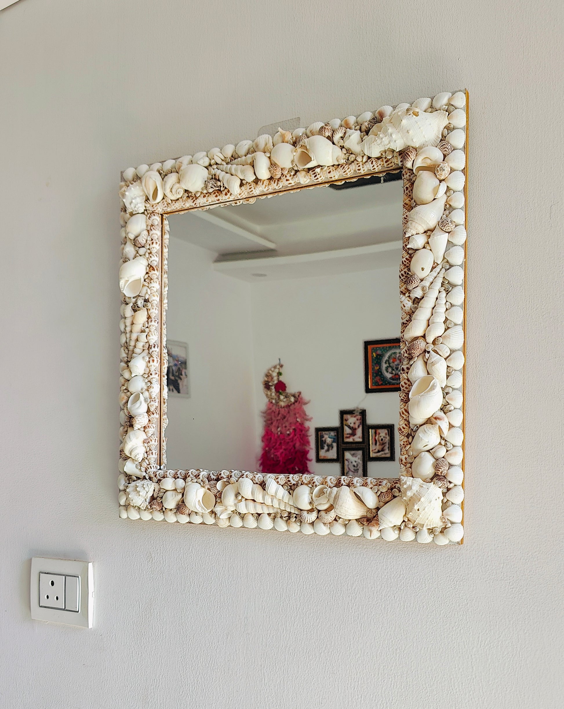 Handcrafted Seashell Square Mirror 18x18inch - Shellkrafts