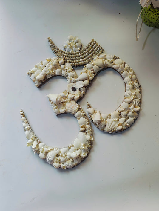 Handcrafted Seashell Om (ॐ) Wall Art – Spiritual & Decorative Piece - Shellkrafts