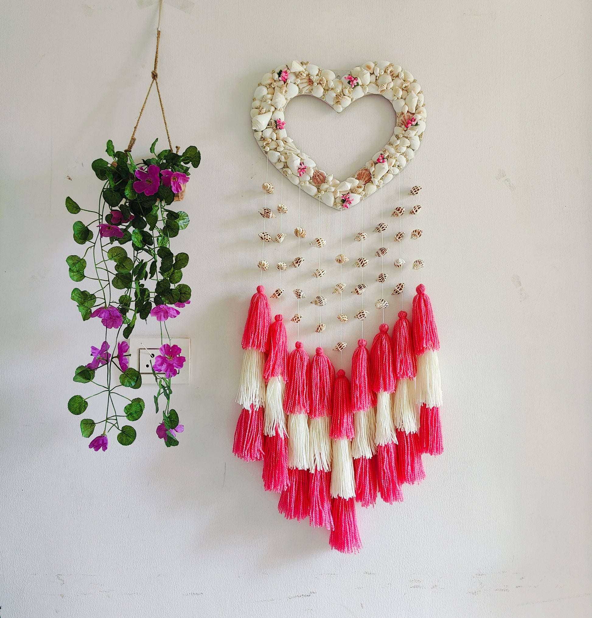 Coastal Heart Boho Wall Hanging – Handmade Seashell DreamCatcher - Shellkrafts