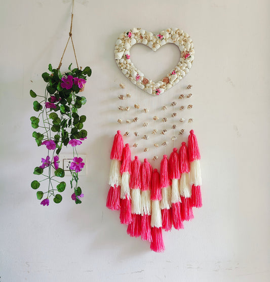 Coastal Heart Boho Wall Hanging – Handmade Seashell DreamCatcher - Shellkrafts