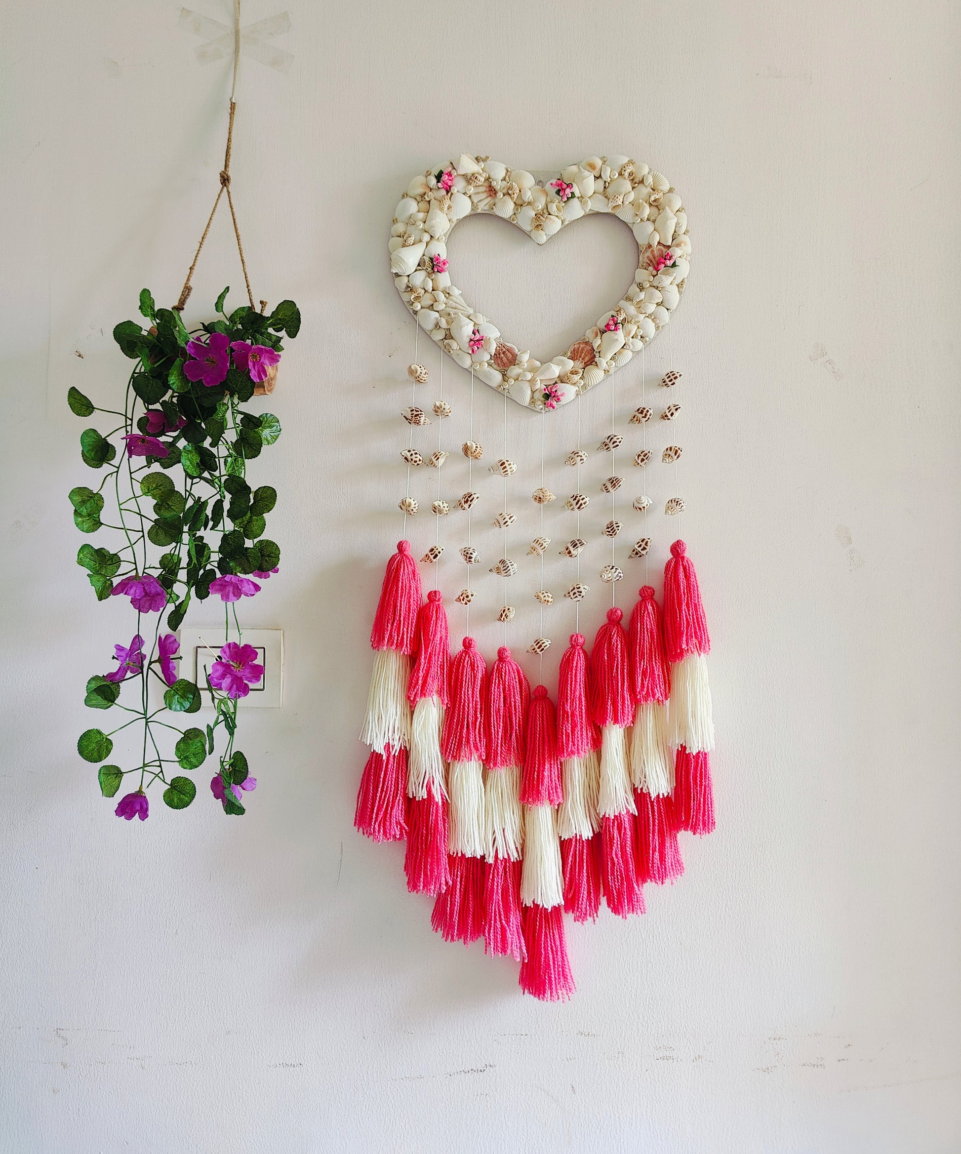 Coastal Heart Boho Wall Hanging – Handmade Seashell DreamCatcher - Shellkrafts