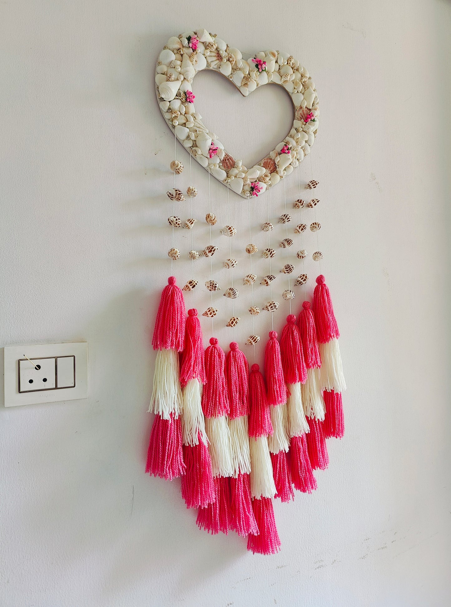 Coastal Heart Boho Wall Hanging – Handmade Seashell DreamCatcher