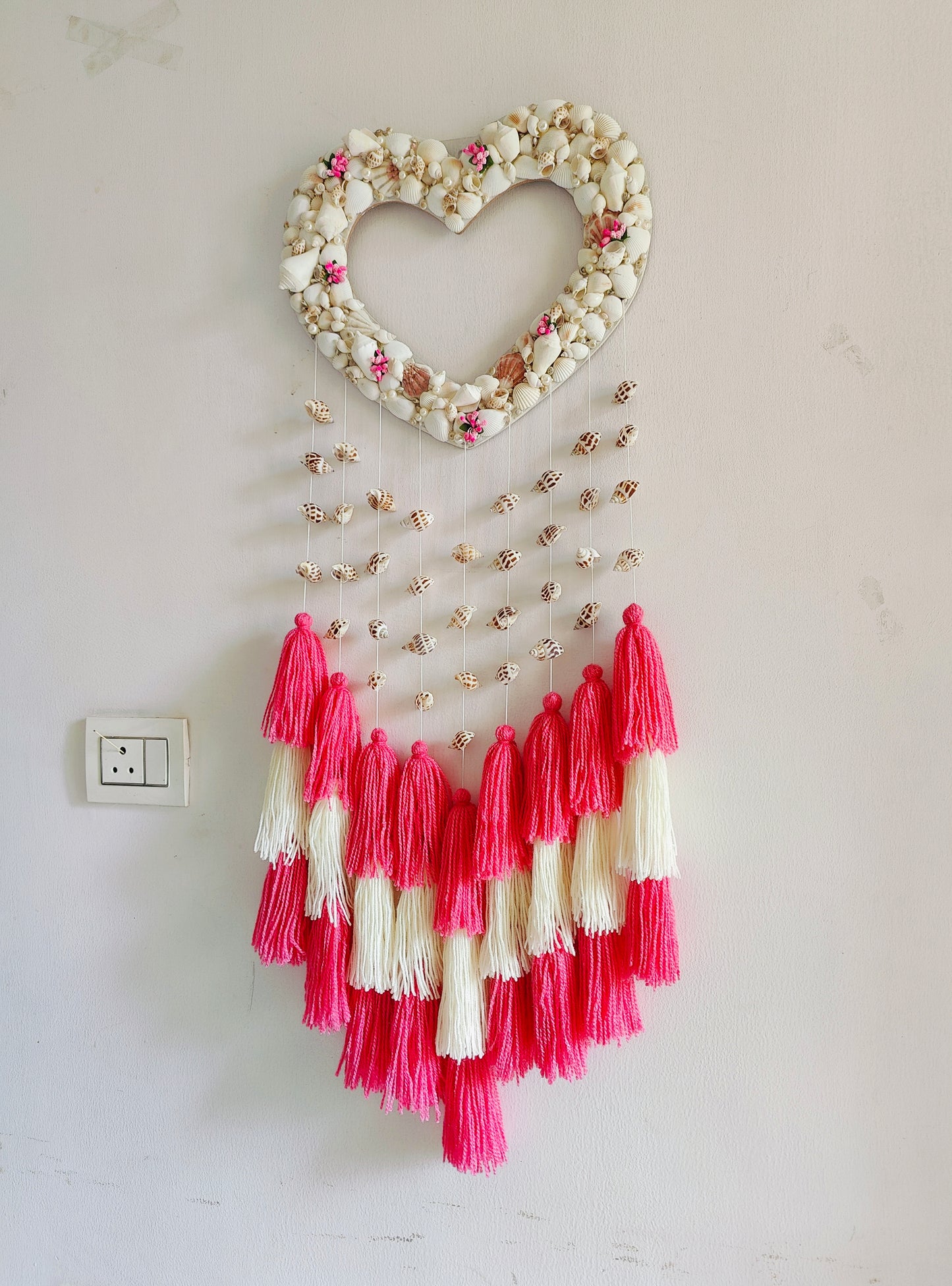 Coastal Heart Boho Wall Hanging – Handmade Seashell DreamCatcher
