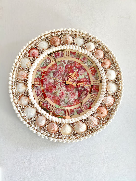 Handcrafted Seashell Wall Clock – Elegant Ocean-Themed Home Decor 19inch - Shellkrafts