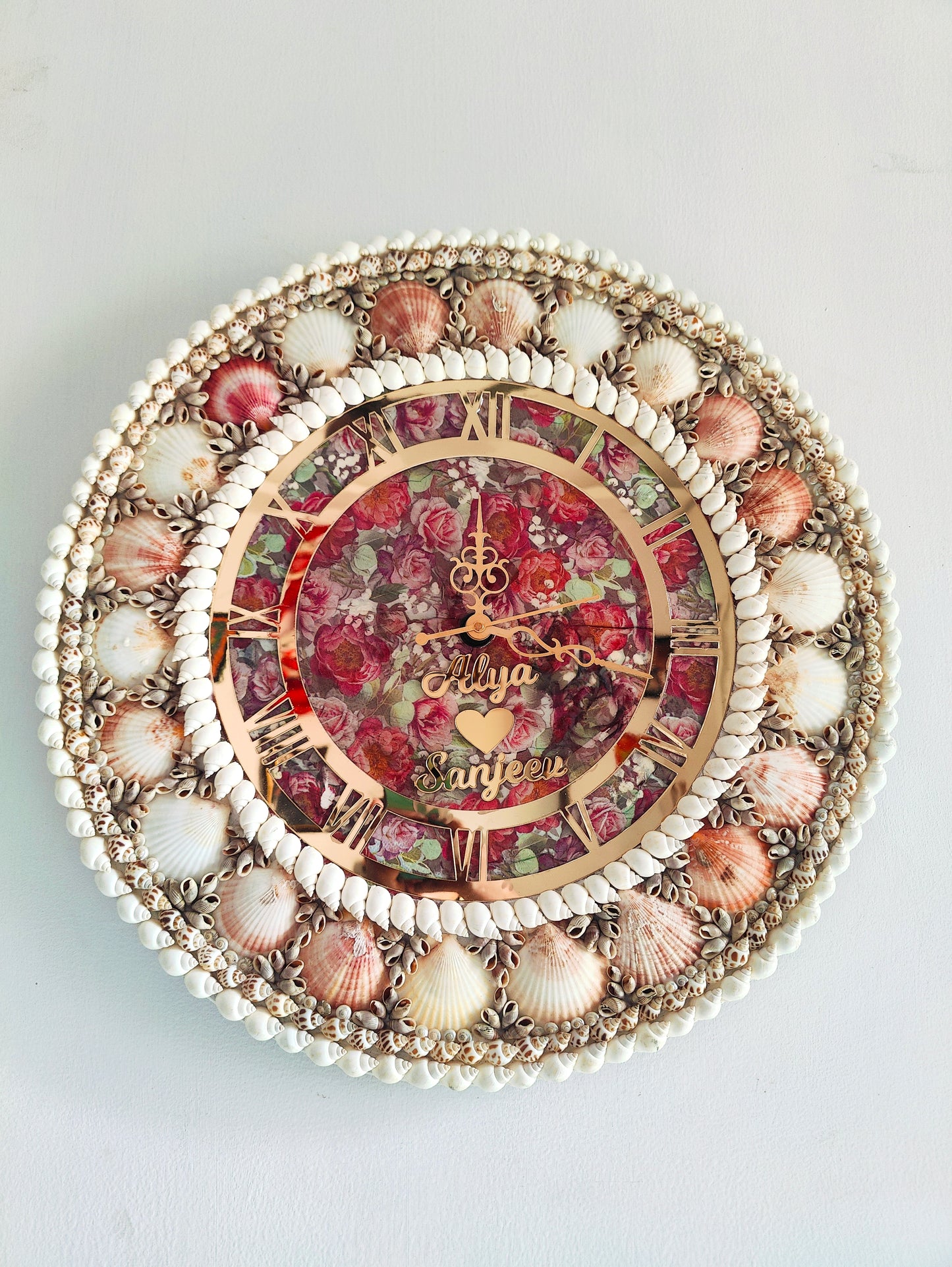 Eternal Bloom: Personalized name Seashell Wall Clock with Floral Dial - Shellkrafts