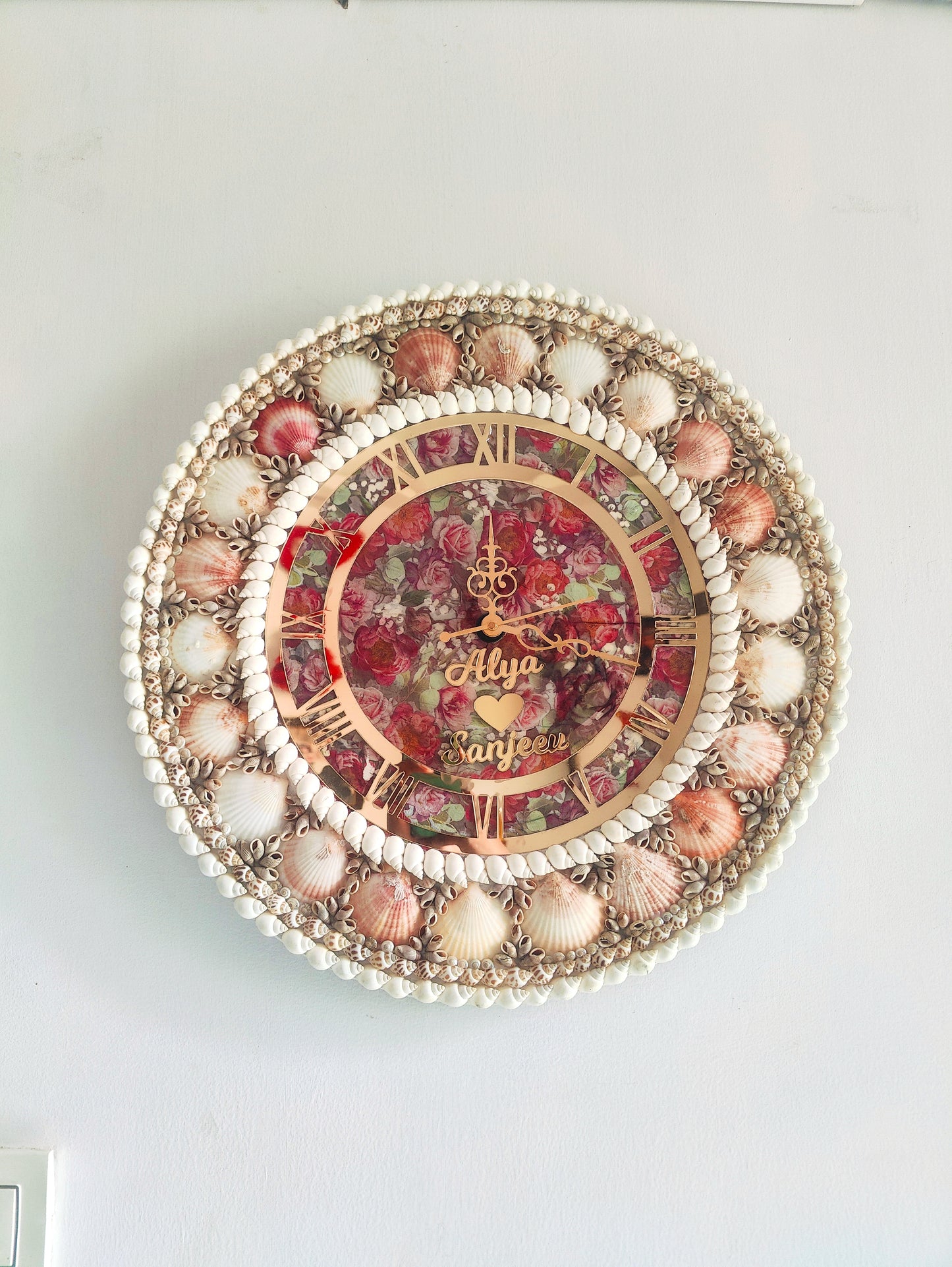 Eternal Bloom: Personalized name Seashell Wall Clock with Floral Dial - Shellkrafts