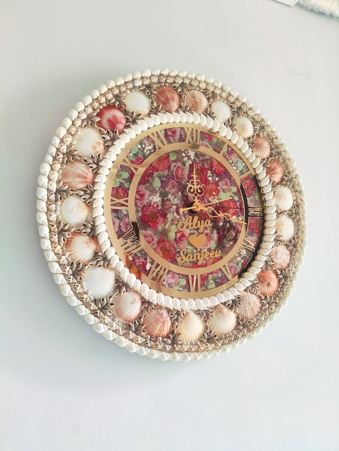 Eternal Bloom: Personalized name Seashell Wall Clock with Floral Dial - Shellkrafts