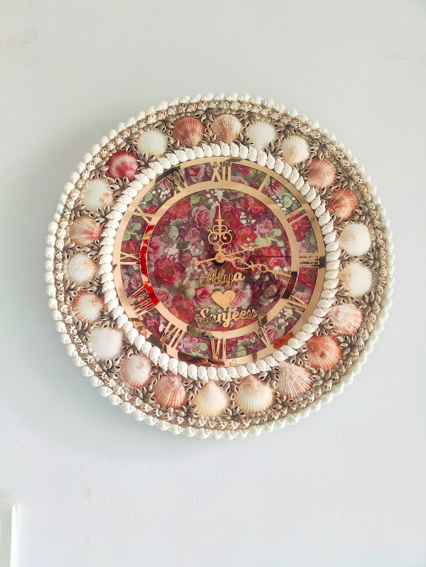 Eternal Bloom: Personalized name Seashell Wall Clock with Floral Dial - Shellkrafts