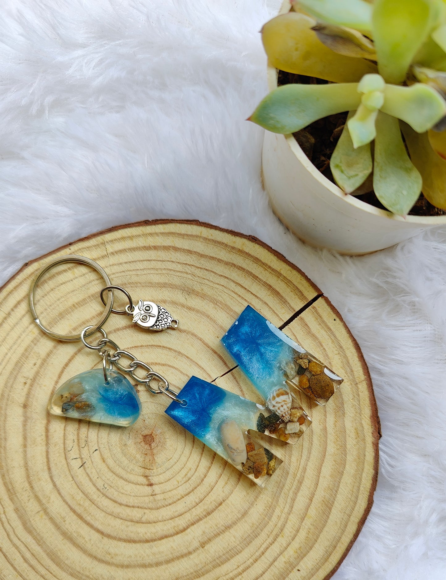 Handmade Resin Beach Alphabet Charm Keychain