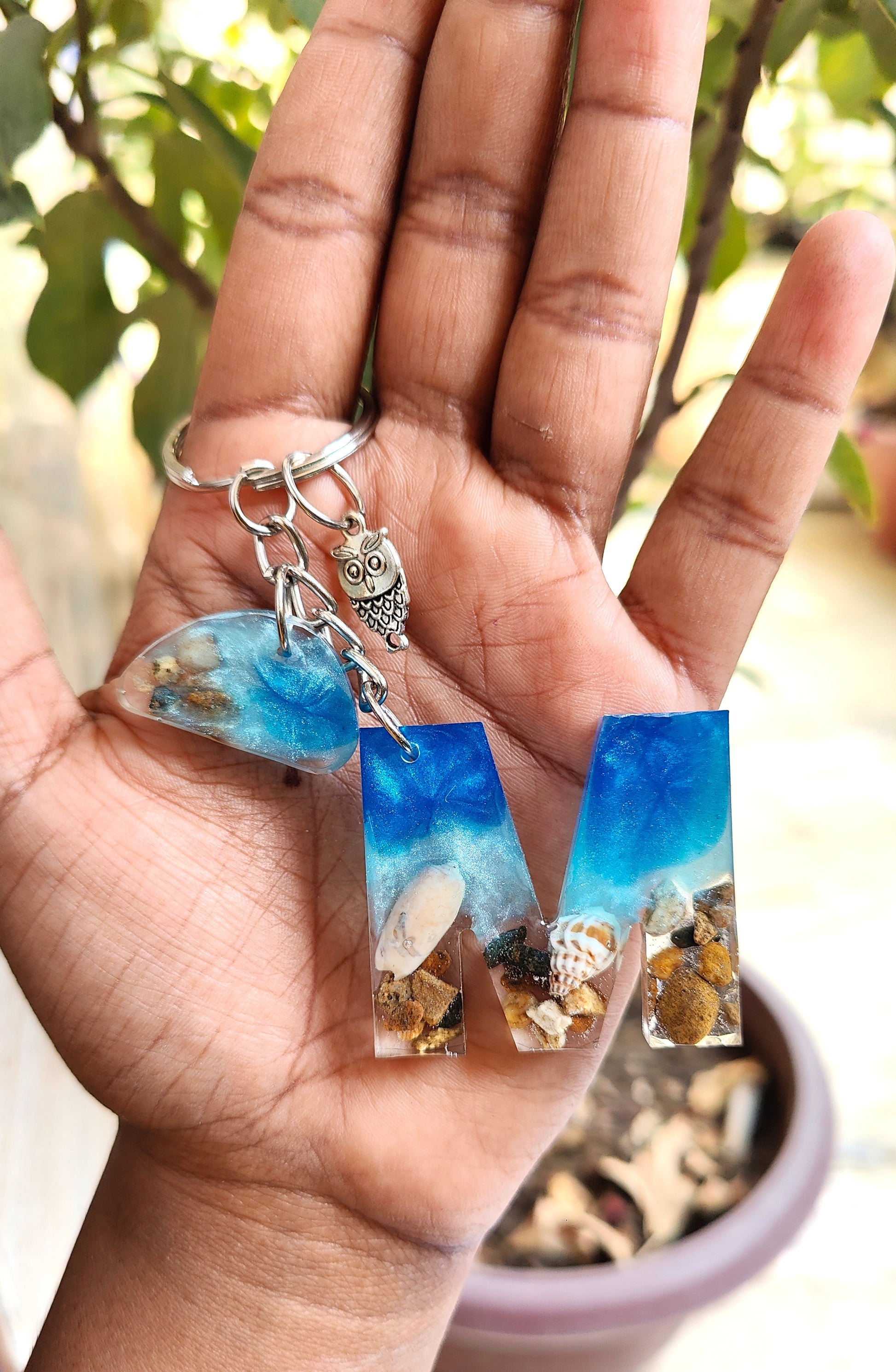 Handmade Resin Beach Alphabet Charm Keychain - Shellkrafts