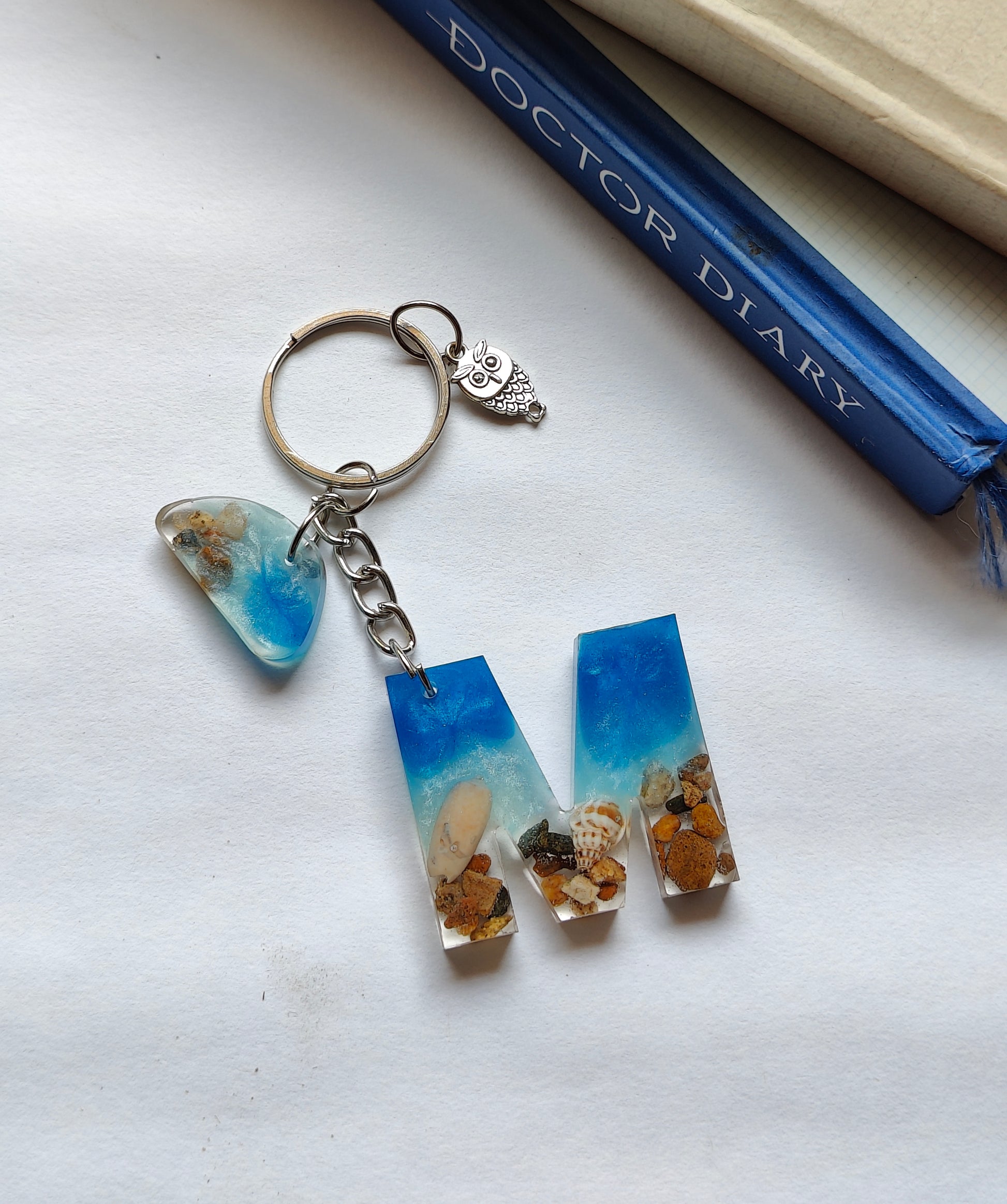 Handmade Resin Beach Alphabet Charm Keychain - Shellkrafts