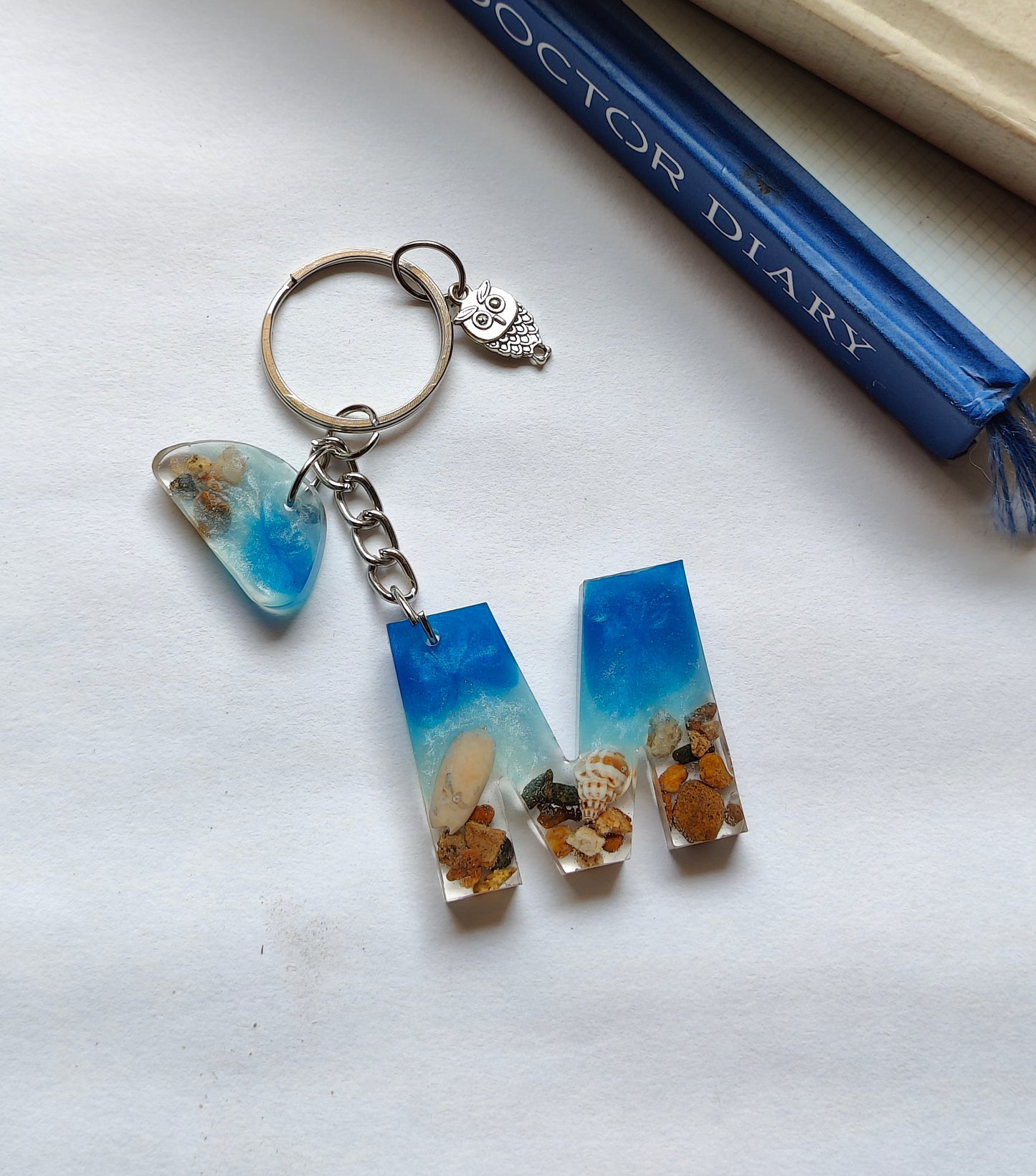 Handmade Resin Beach Alphabet Charm Keychain
