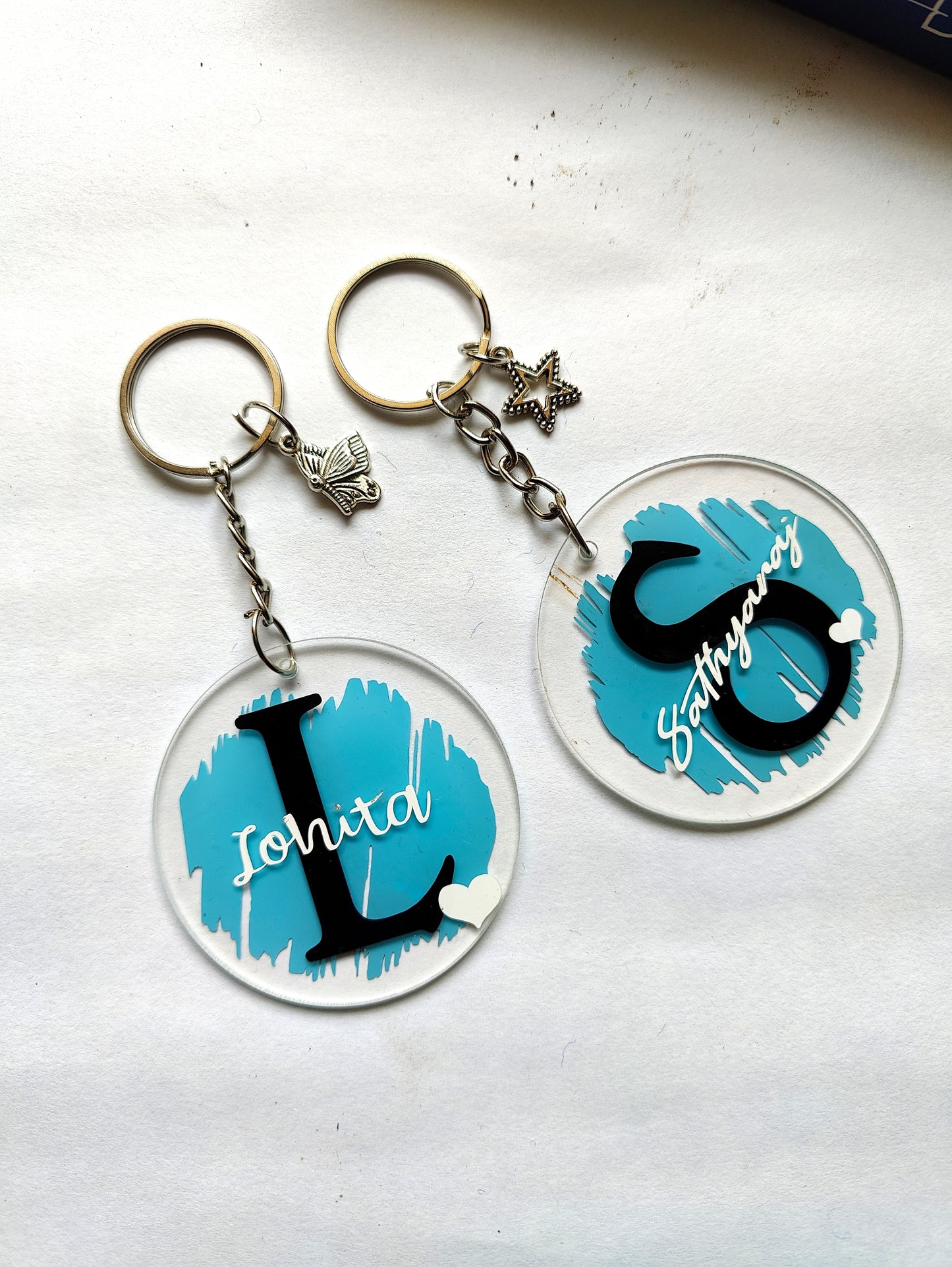 Personalized Acrylic Name Keychain – Sky Blue Monogram Charm - Shellkrafts