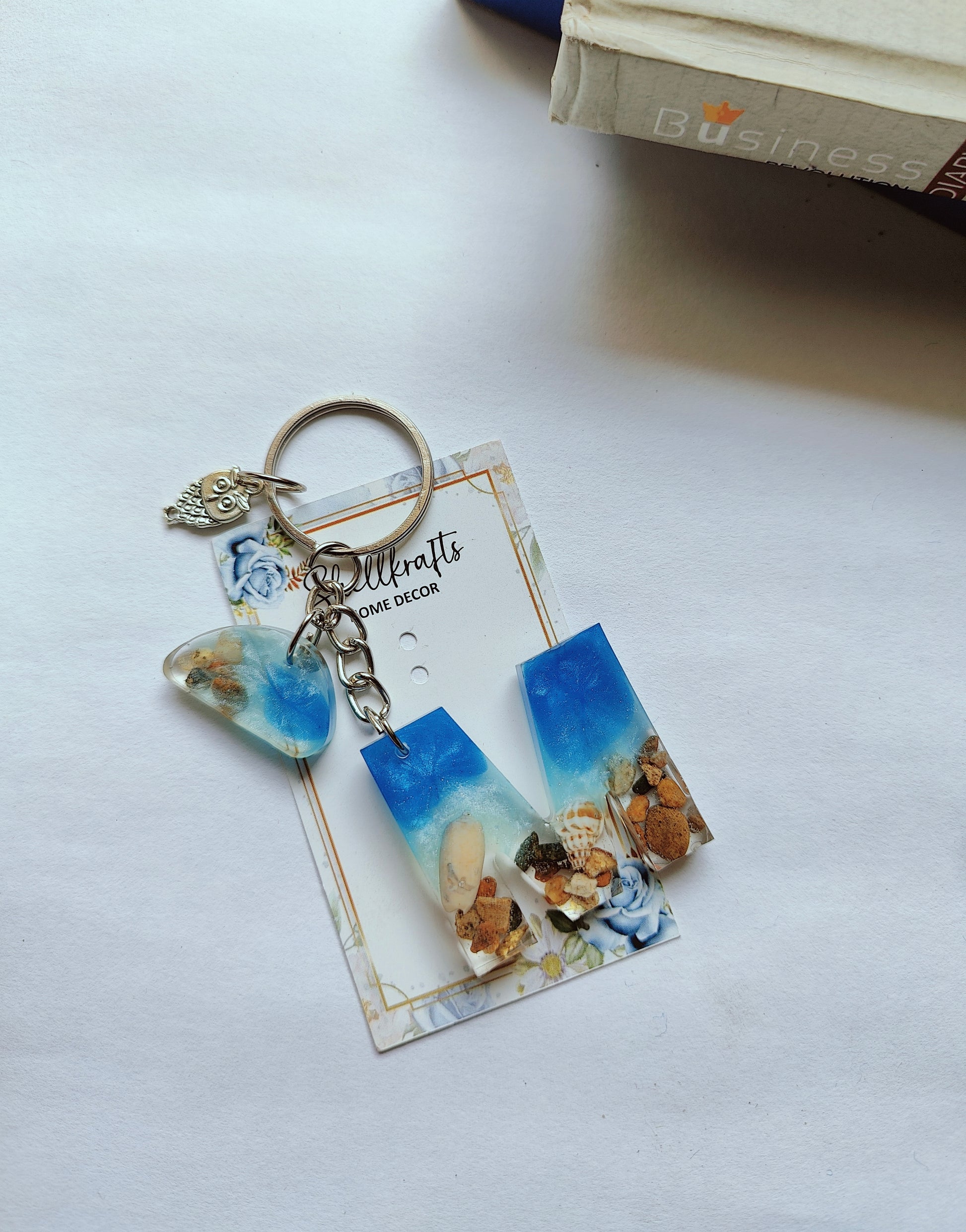 Handmade Resin Beach Alphabet Charm Keychain - Shellkrafts