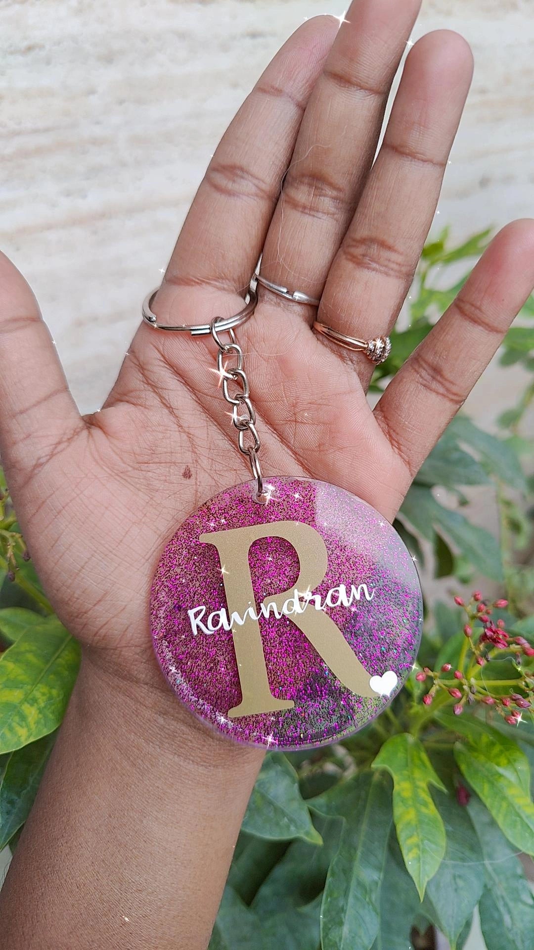 Personalized Resin Keychain - Custom Name Initial Keyring - Shellkrafts