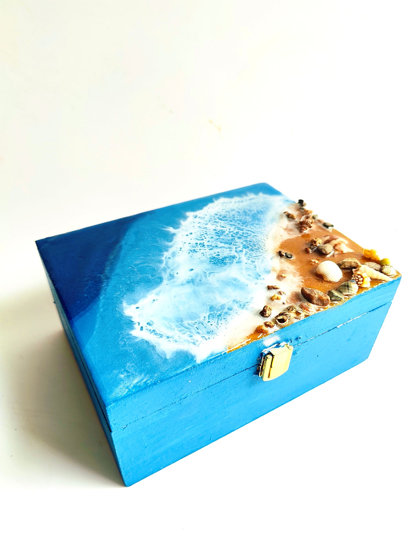 Ocean Shore Resin Jewel Box Box with Real Seashells 6x8inch - Shellkrafts