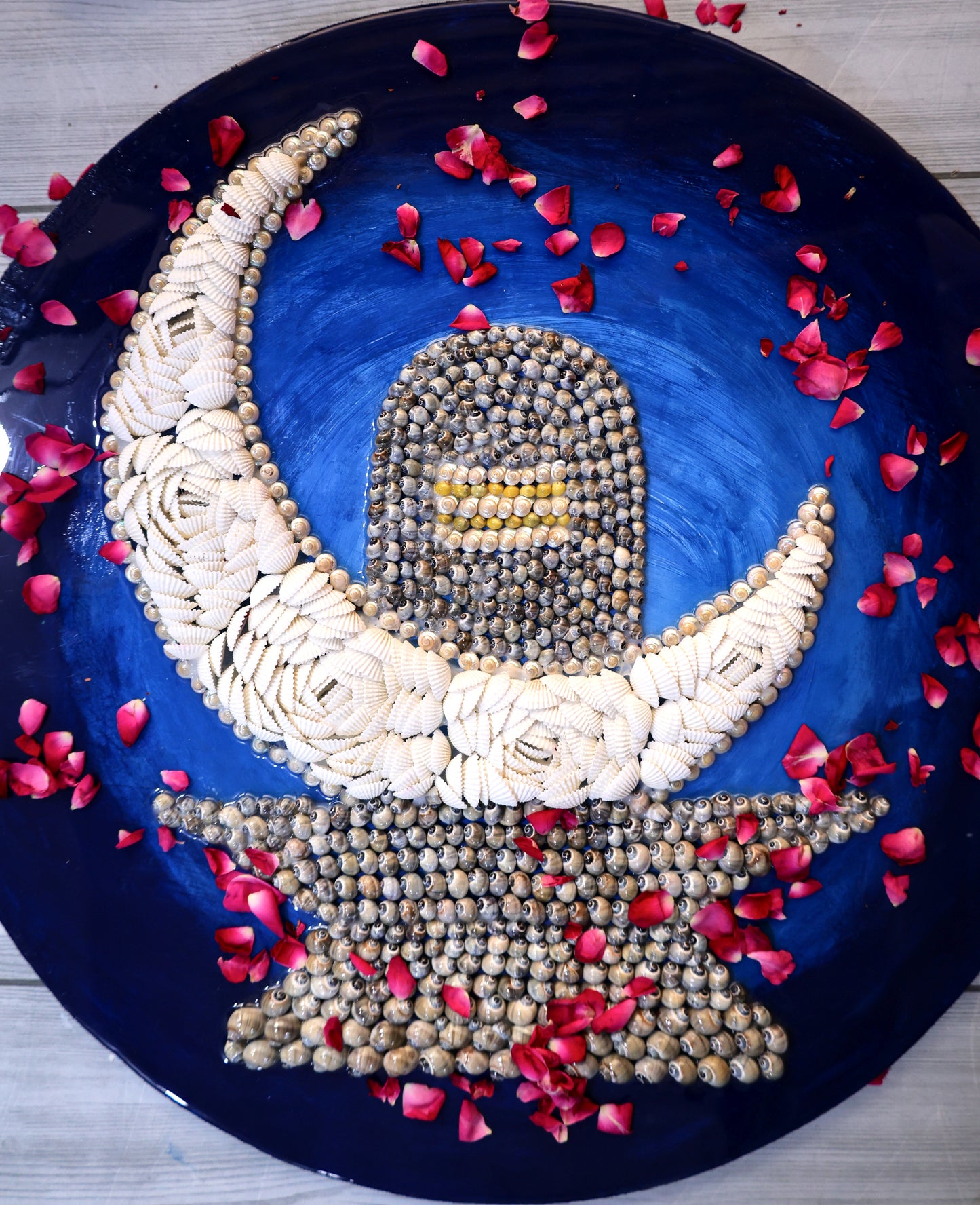 Shiva Lingam Shell Art Plate – Handcrafted Sea Shell Wall Decor 24Inch - Shellkrafts