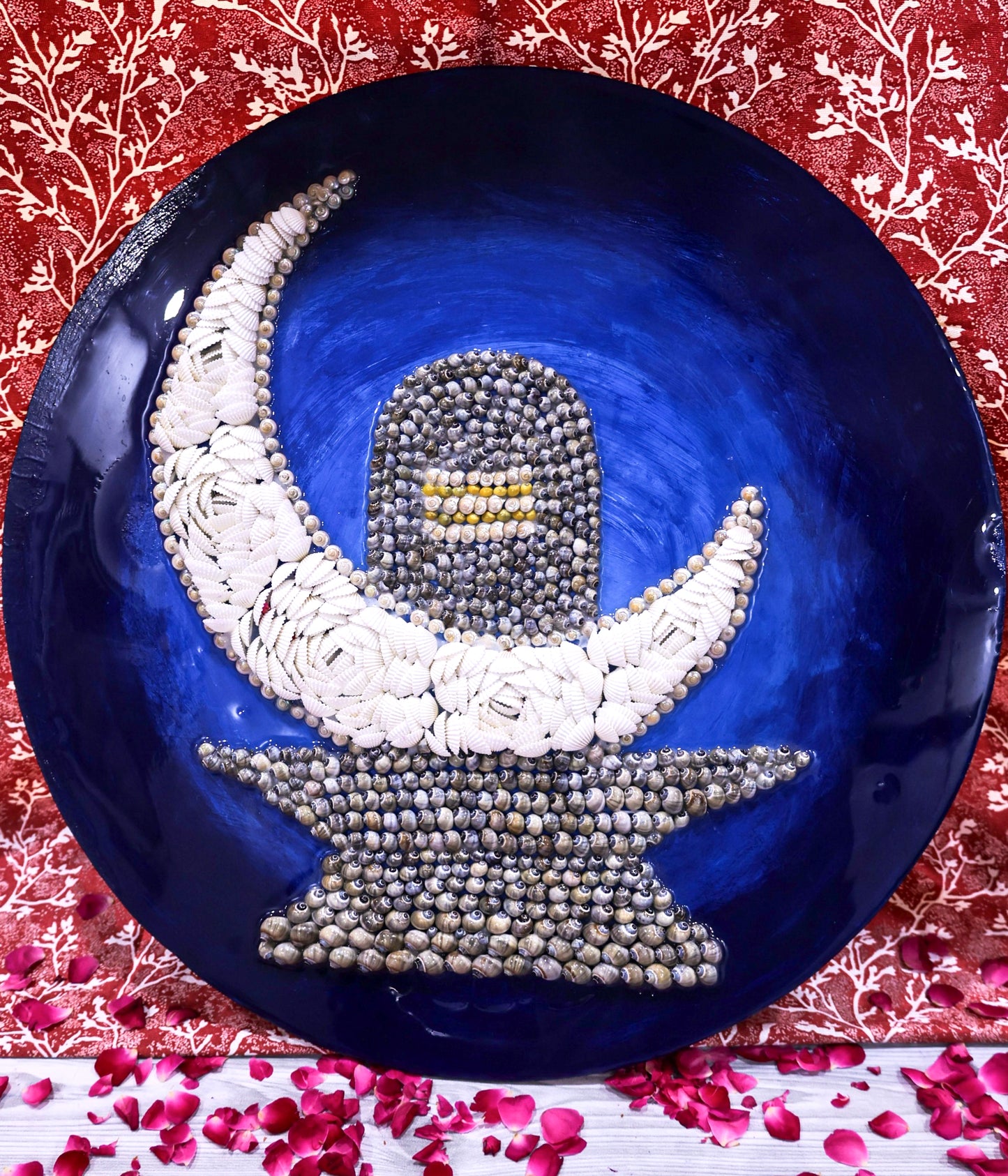 Shiva Lingam Shell Art Plate – Handcrafted Sea Shell Wall Decor 24Inch - Shellkrafts