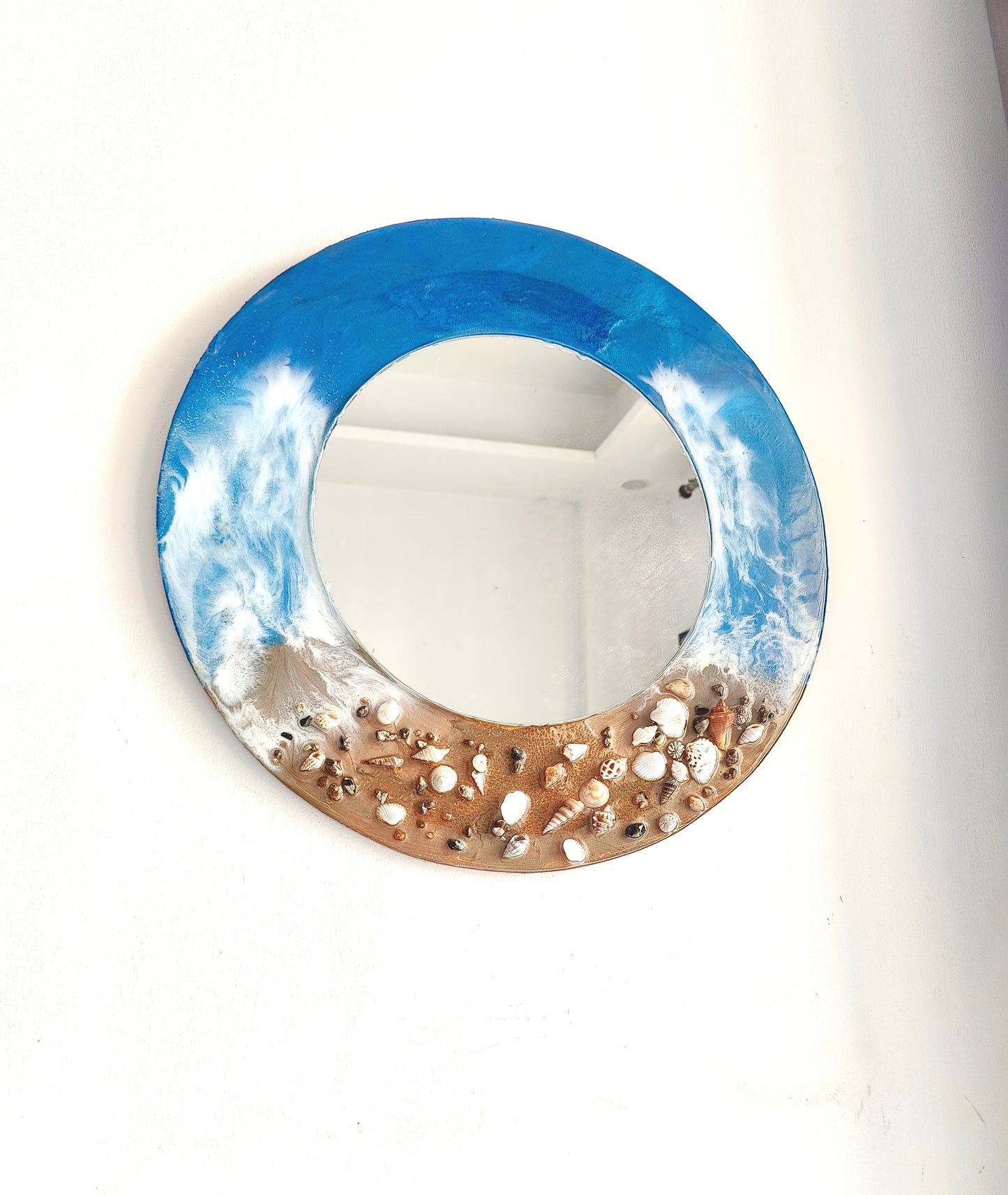 Coastal Wave Seashell Wall Mirror – Handcrafted Ocean-Inspired Decor 20inch - Shellkrafts