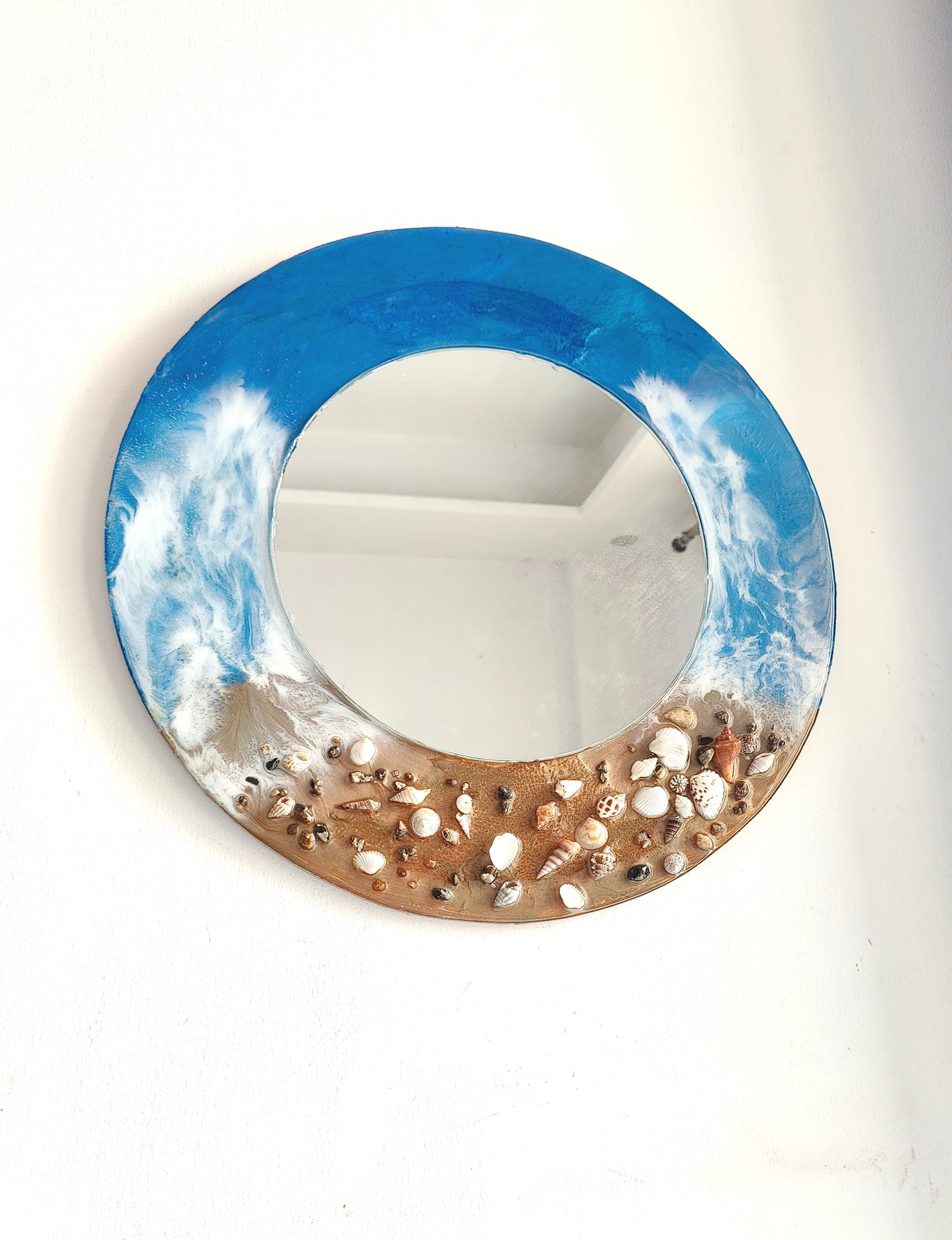 Coastal Wave Seashell Wall Mirror – Handcrafted Ocean-Inspired Decor 20inch - Shellkrafts