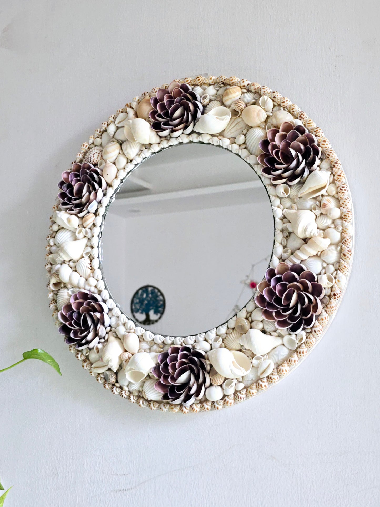 Lotus floral Handcrafted Sea Shell Mirror 17inch - Shellkrafts