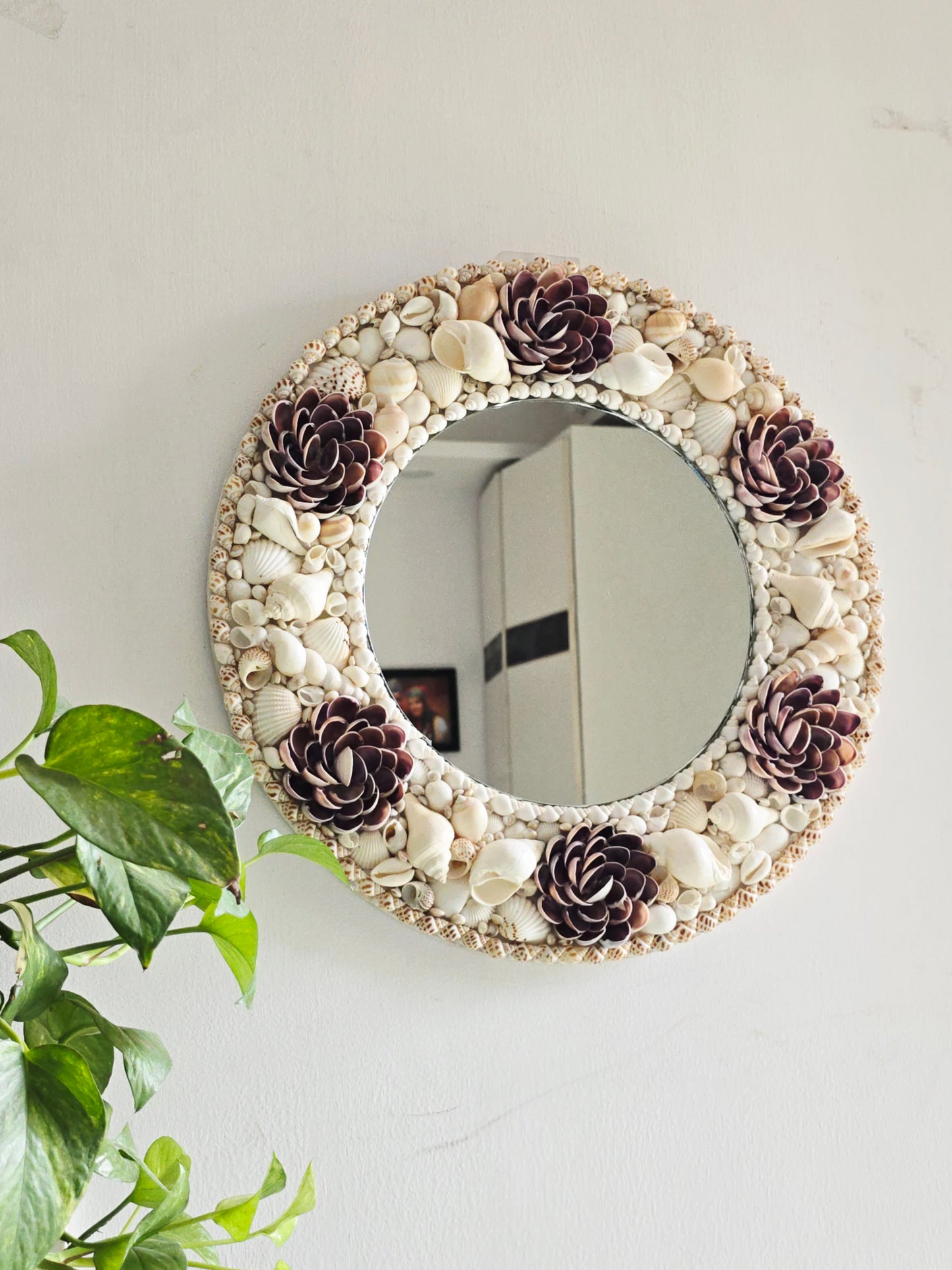Lotus floral Handcrafted Sea Shell Mirror 17inch - Shellkrafts