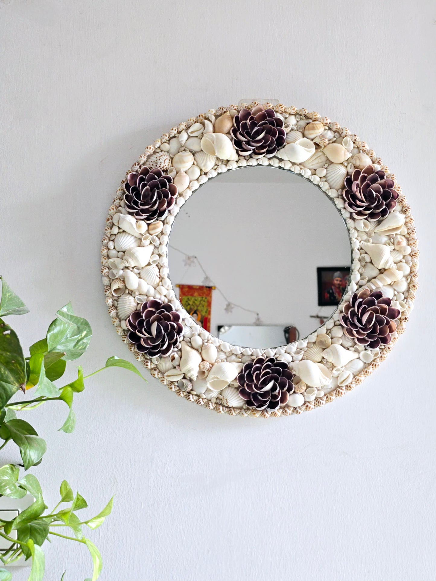Lotus floral Handcrafted Sea Shell Mirror 17inch - Shellkrafts
