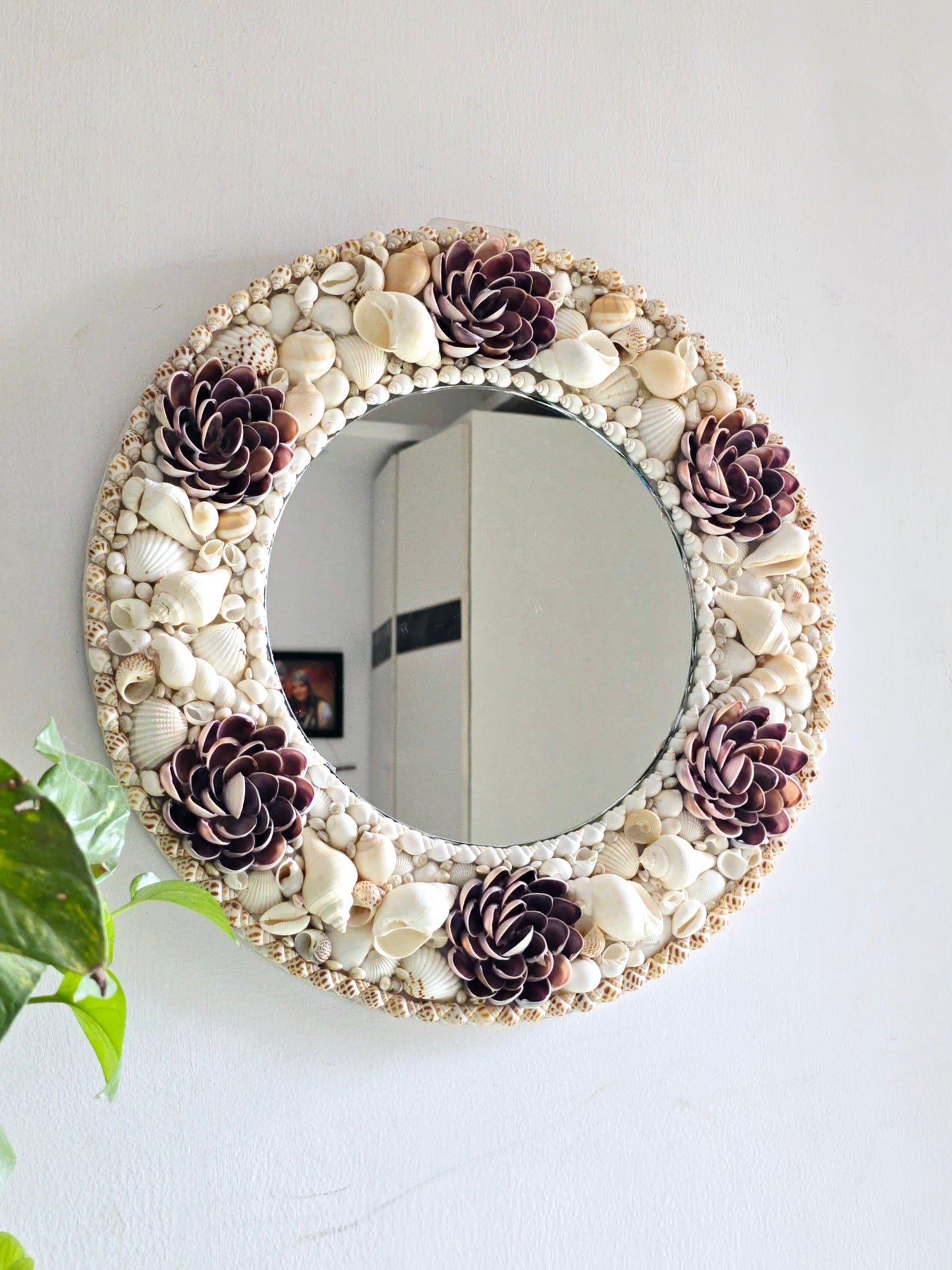 Lotus floral Handcrafted Sea Shell Mirror 17inch - Shellkrafts
