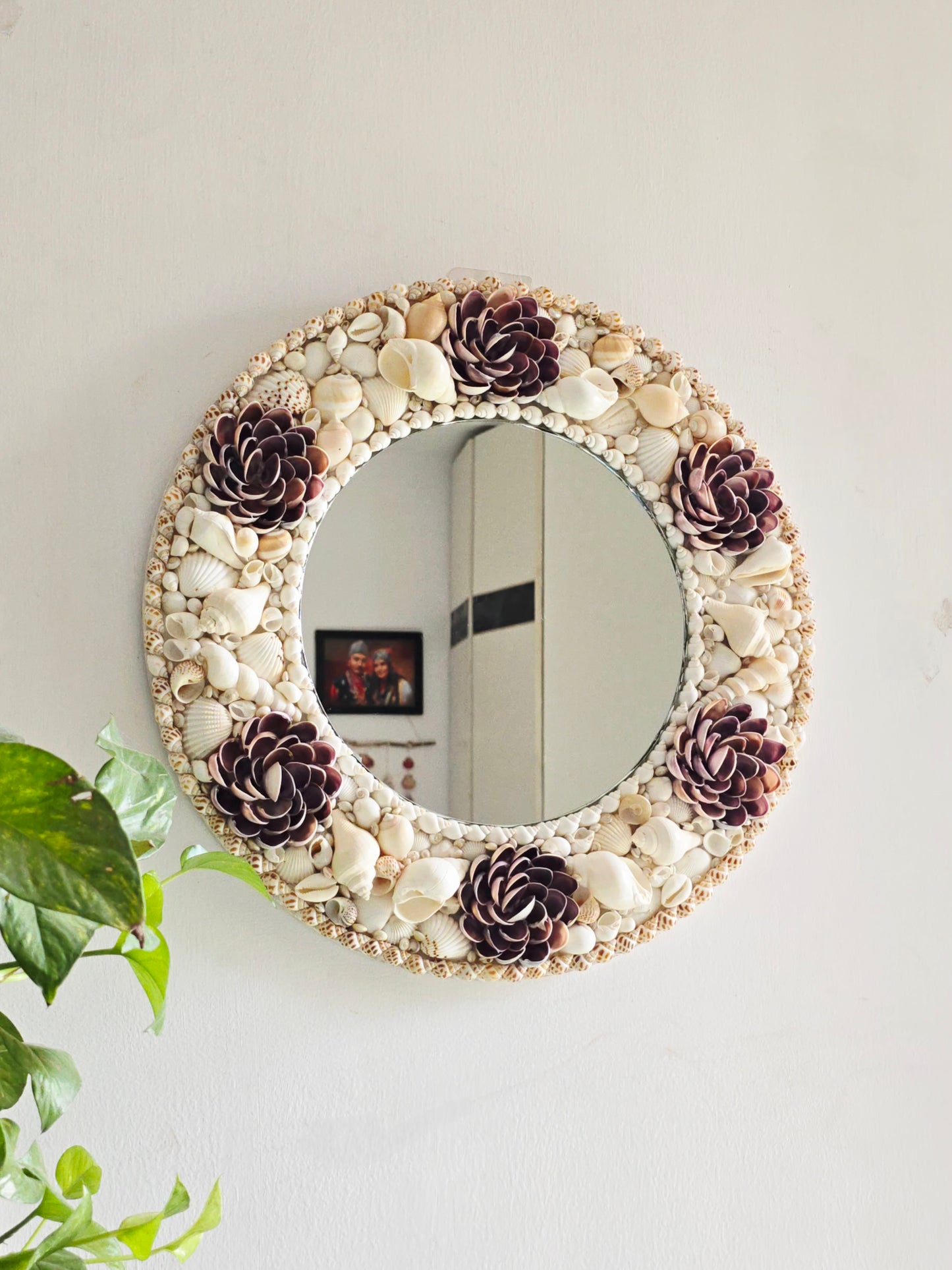 Lotus floral Handcrafted Sea Shell Mirror 17inch - Shellkrafts