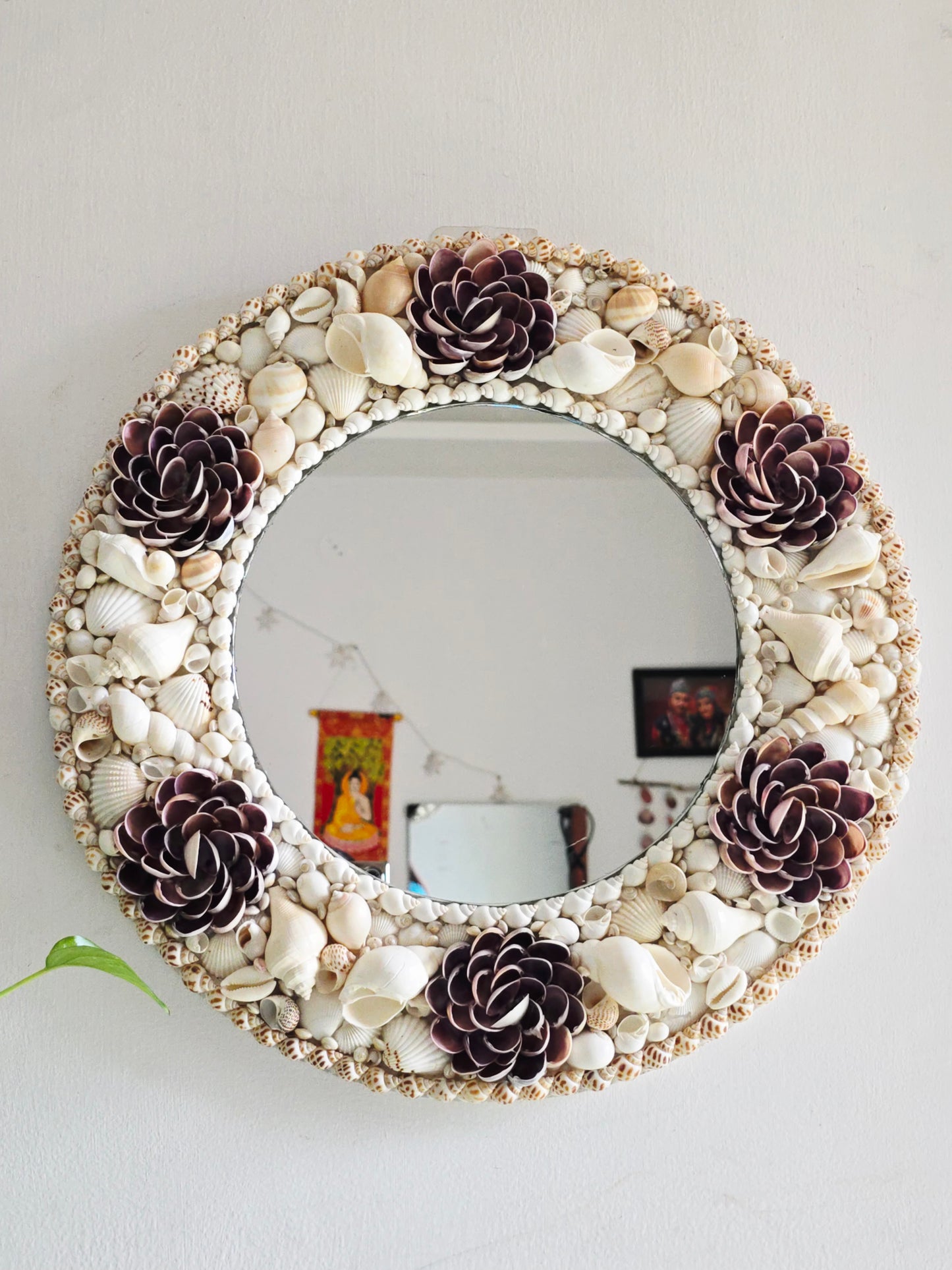 Lotus floral Handcrafted Sea Shell Mirror 17inch - Shellkrafts