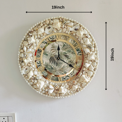 Coastal Elegance Seashell Wall Clock – Handcrafted Beach-Themed Décor 19inch - Shellkrafts